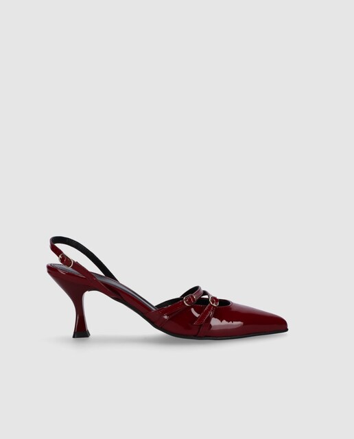 Imagem 0 de Sapatos de Salto de Verniz com Tiras Finas e Fivelas
