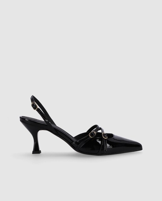 Imagem 0 de Sapatos de Salto em Pele com Salto Funil e Tiras com Fivelas