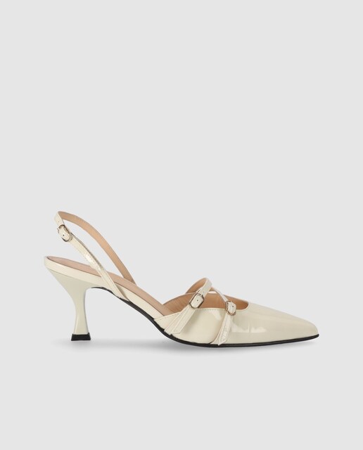 Imagem 0 de Sapatos de Salto em Pele com Tacão Embudo e Tiras com Fivelas