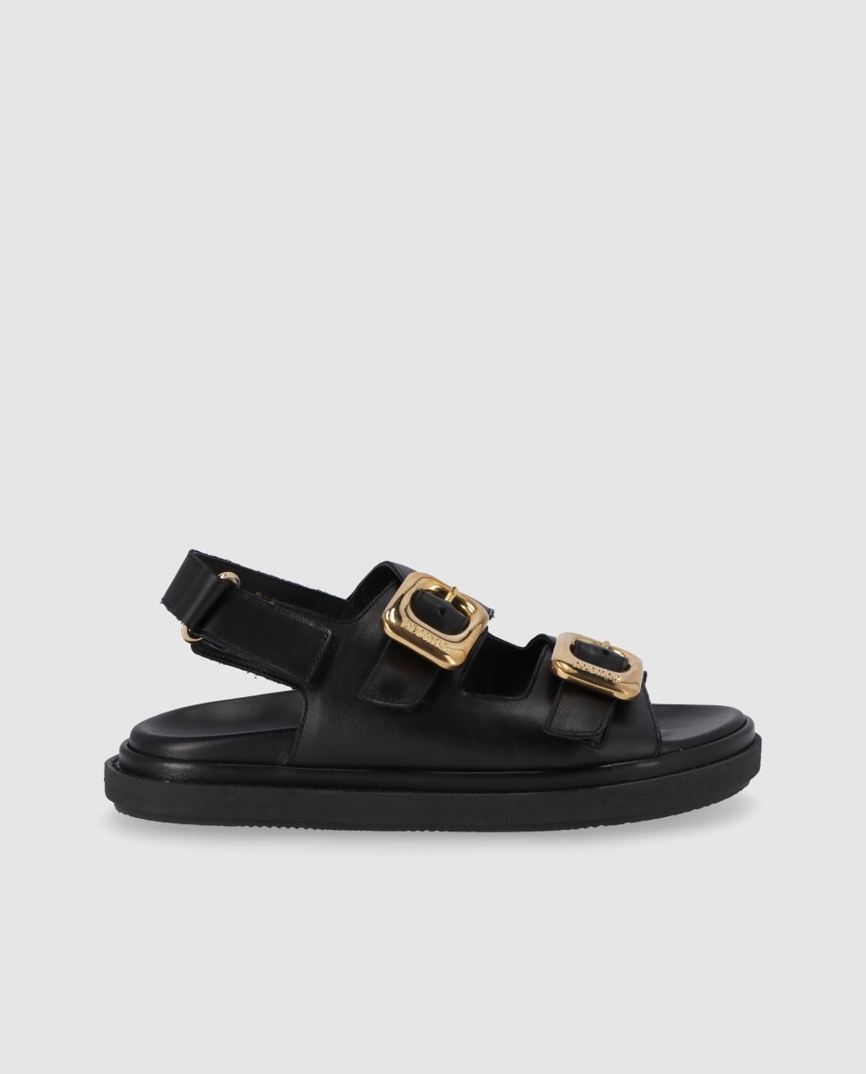 Imagem 0 de Sandálias Rasas de Pele com Fivelas Grandes