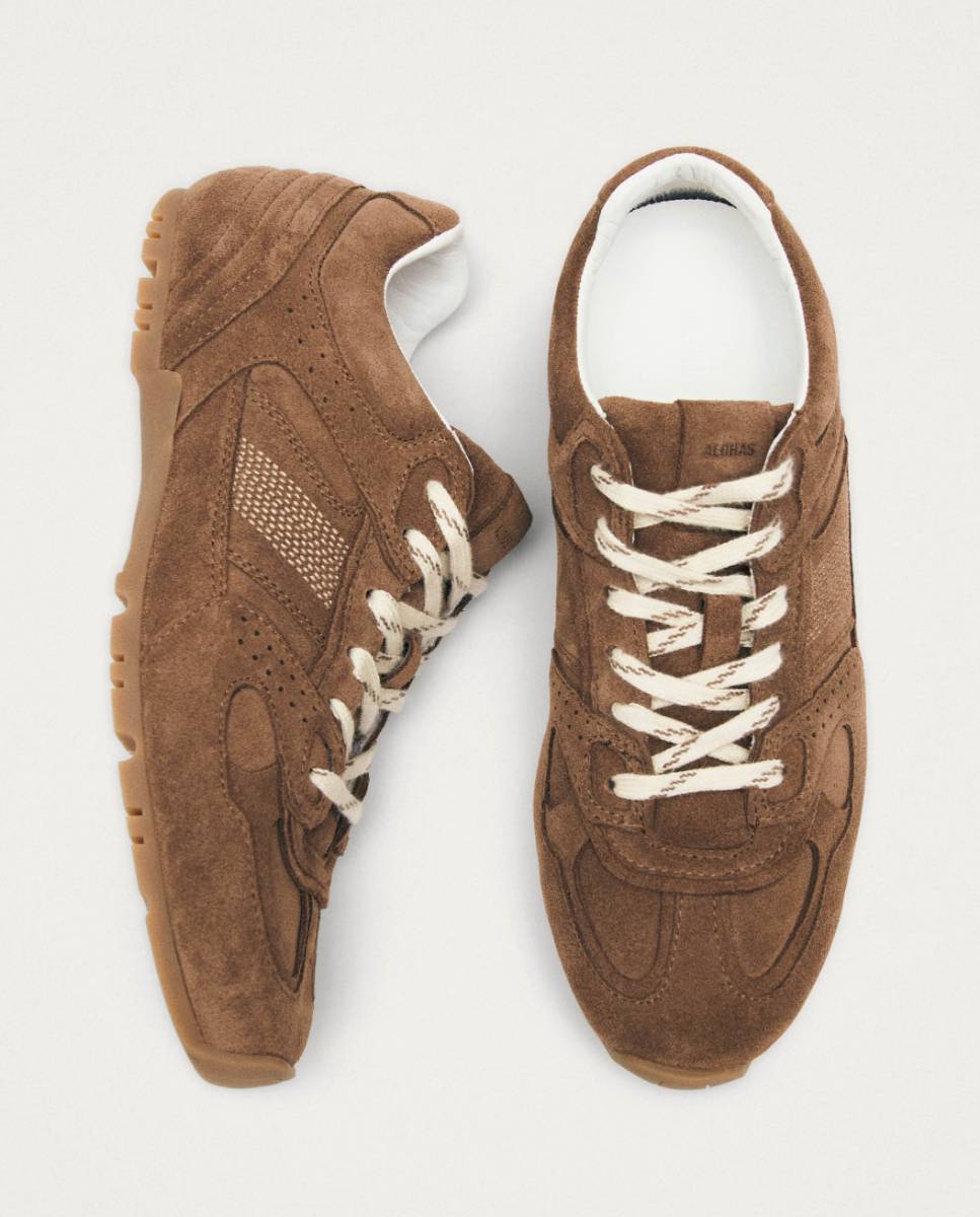 Sapatilhas Baixas de Camurça com Painéis Sobrepostos Castanho-6