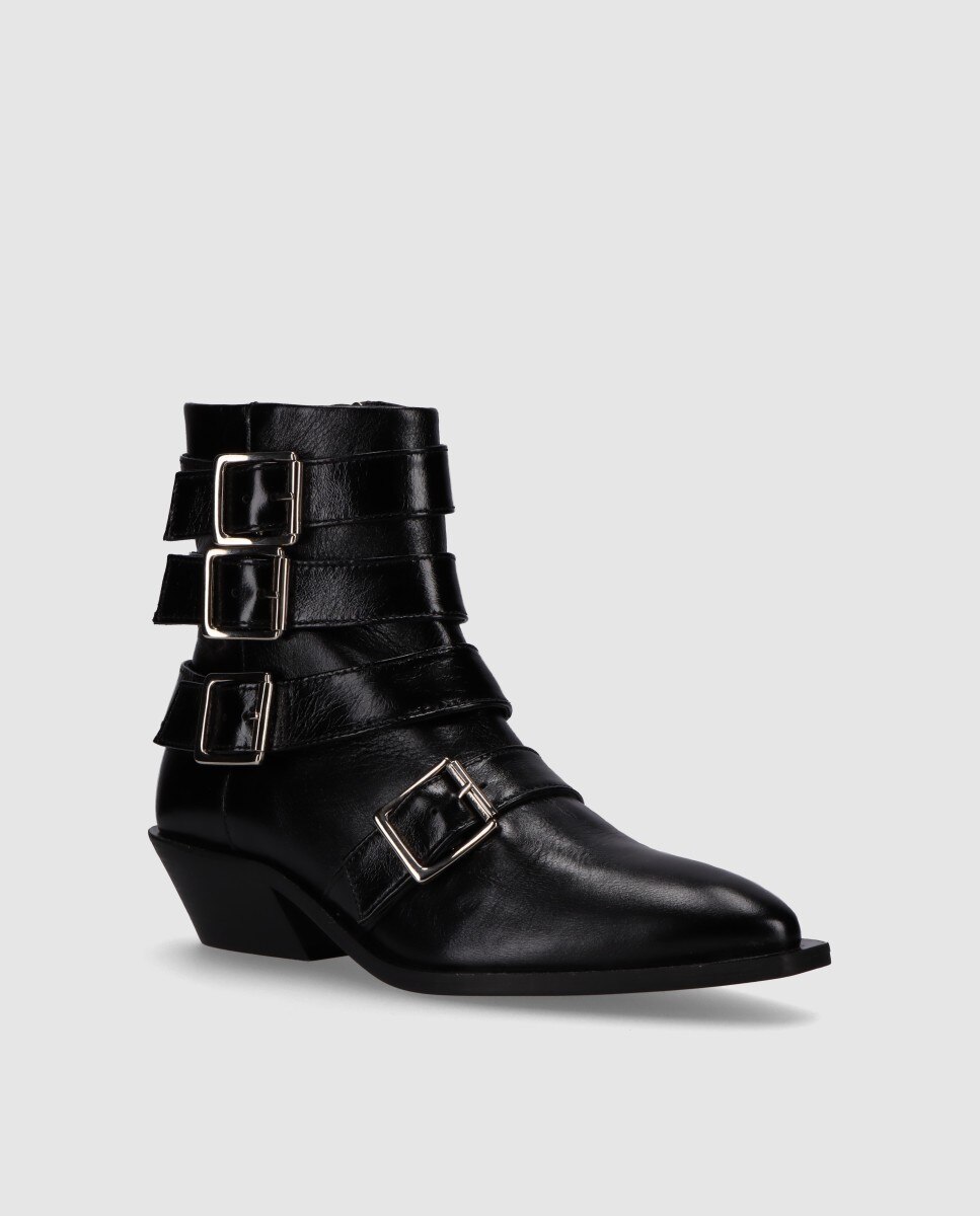 Botins de Pele com Fivelas Preto-2