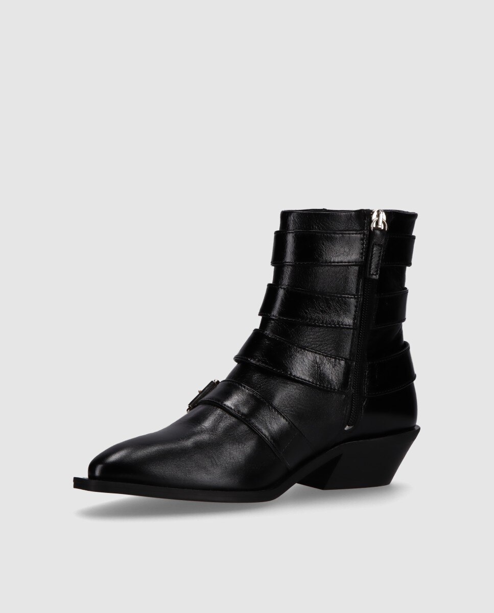 Botins de Pele com Fivelas Preto-3