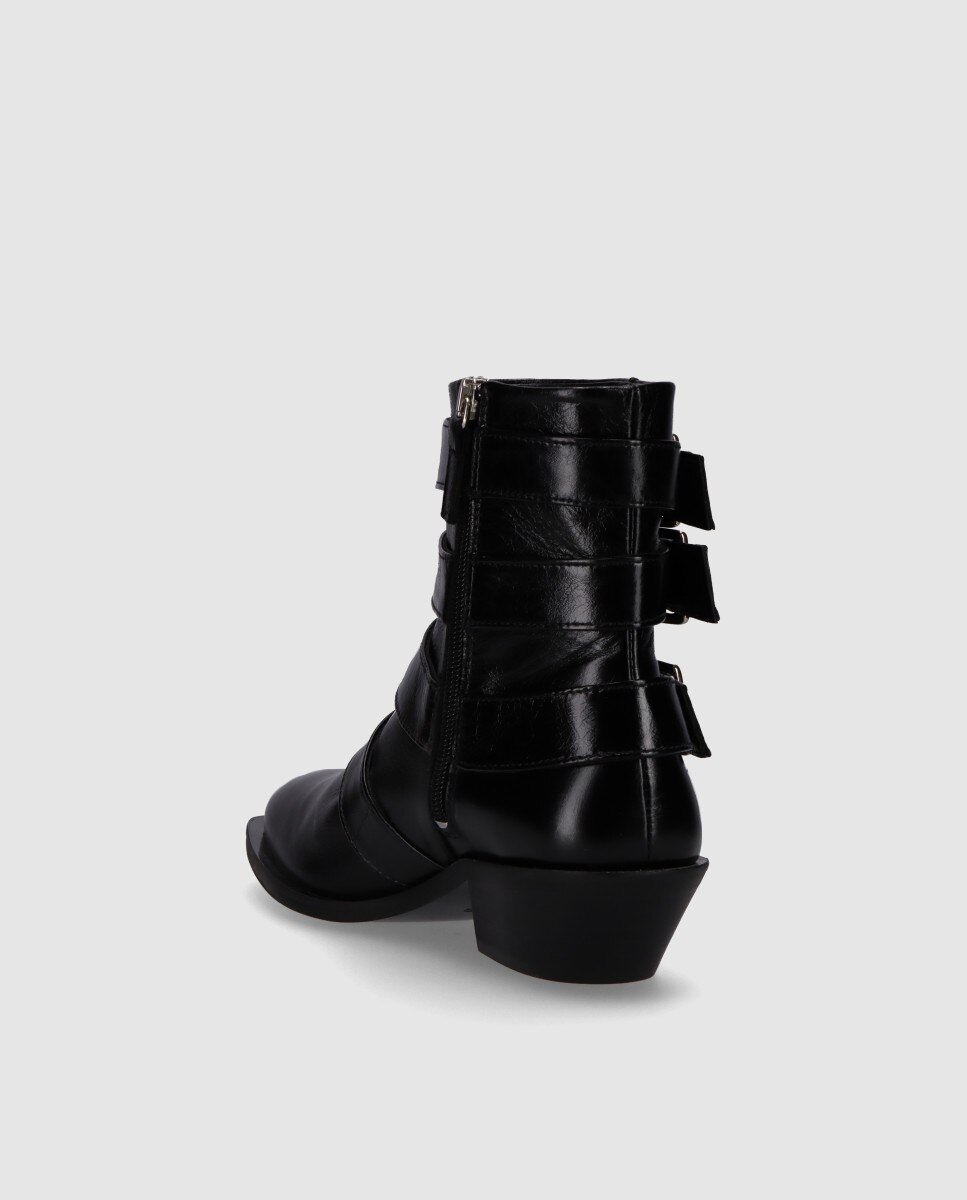 Botins de Pele com Fivelas Preto-4