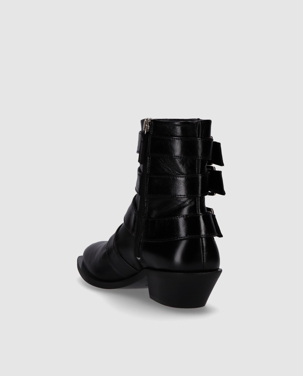 Botins de Pele com Fivelas Preto-4