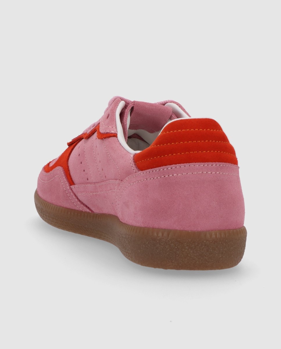 Sapatilhas Baixas de Camurça com Detalhes com Contraste Cereja / Rosa-4