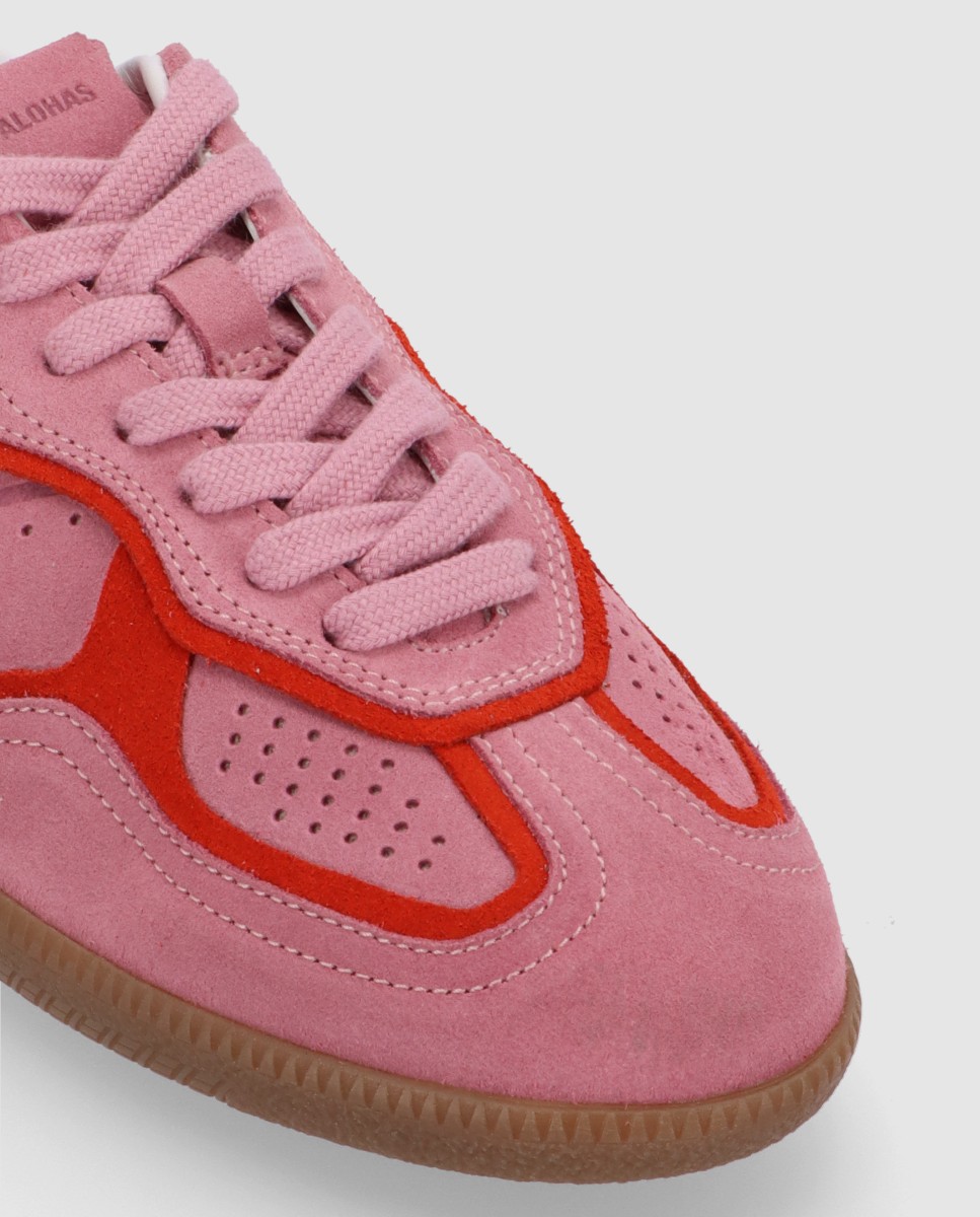 Sapatilhas Baixas de Camurça com Detalhes com Contraste Cereja / Rosa-5