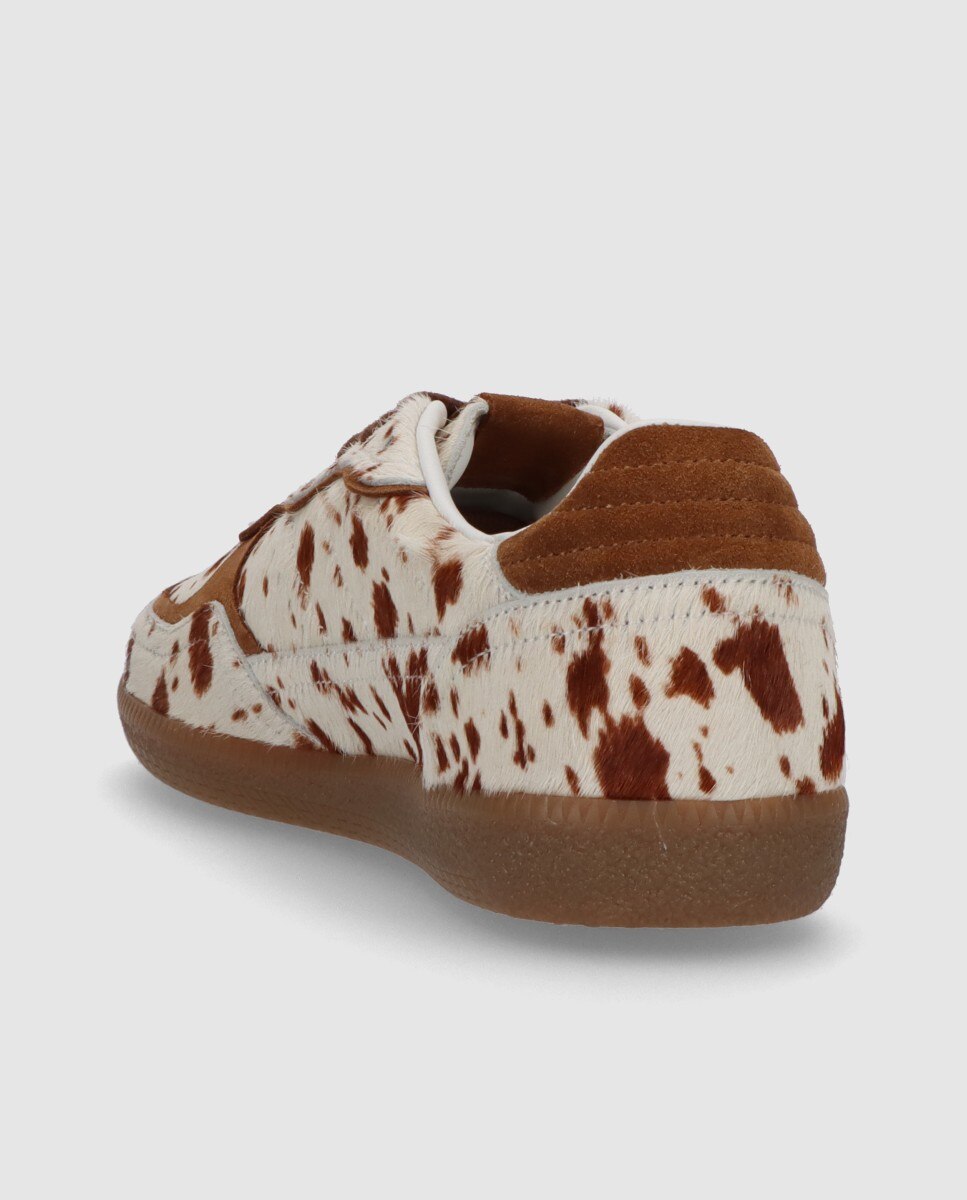 Sapatilhas Baixas de Pele de Pony com Estampado Castanho-claro-3