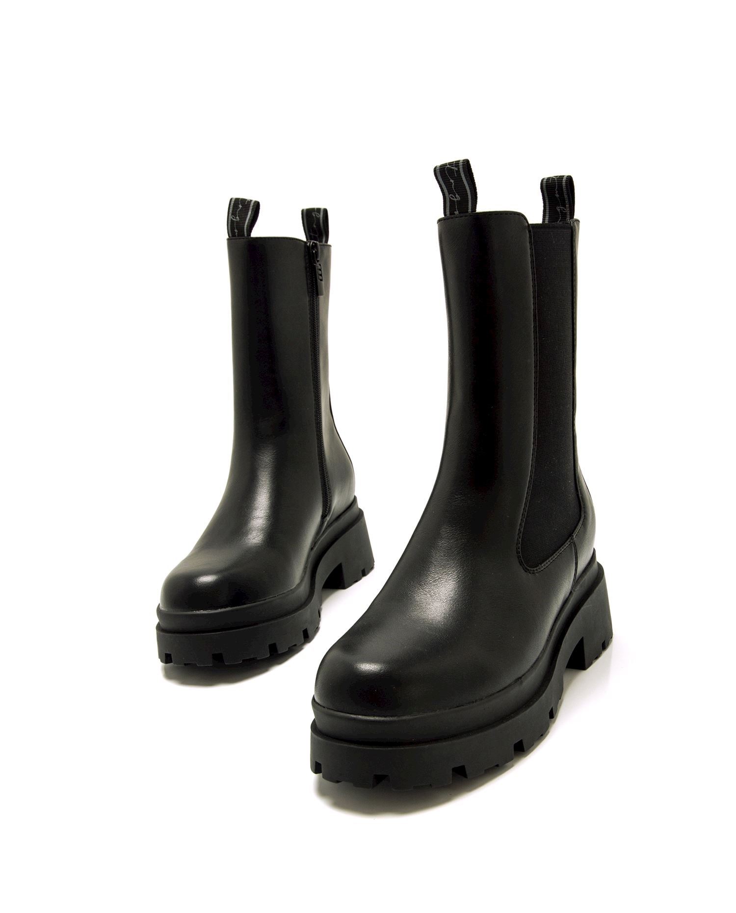 Botins Estilo Biker com Piso Grosso Preto-2