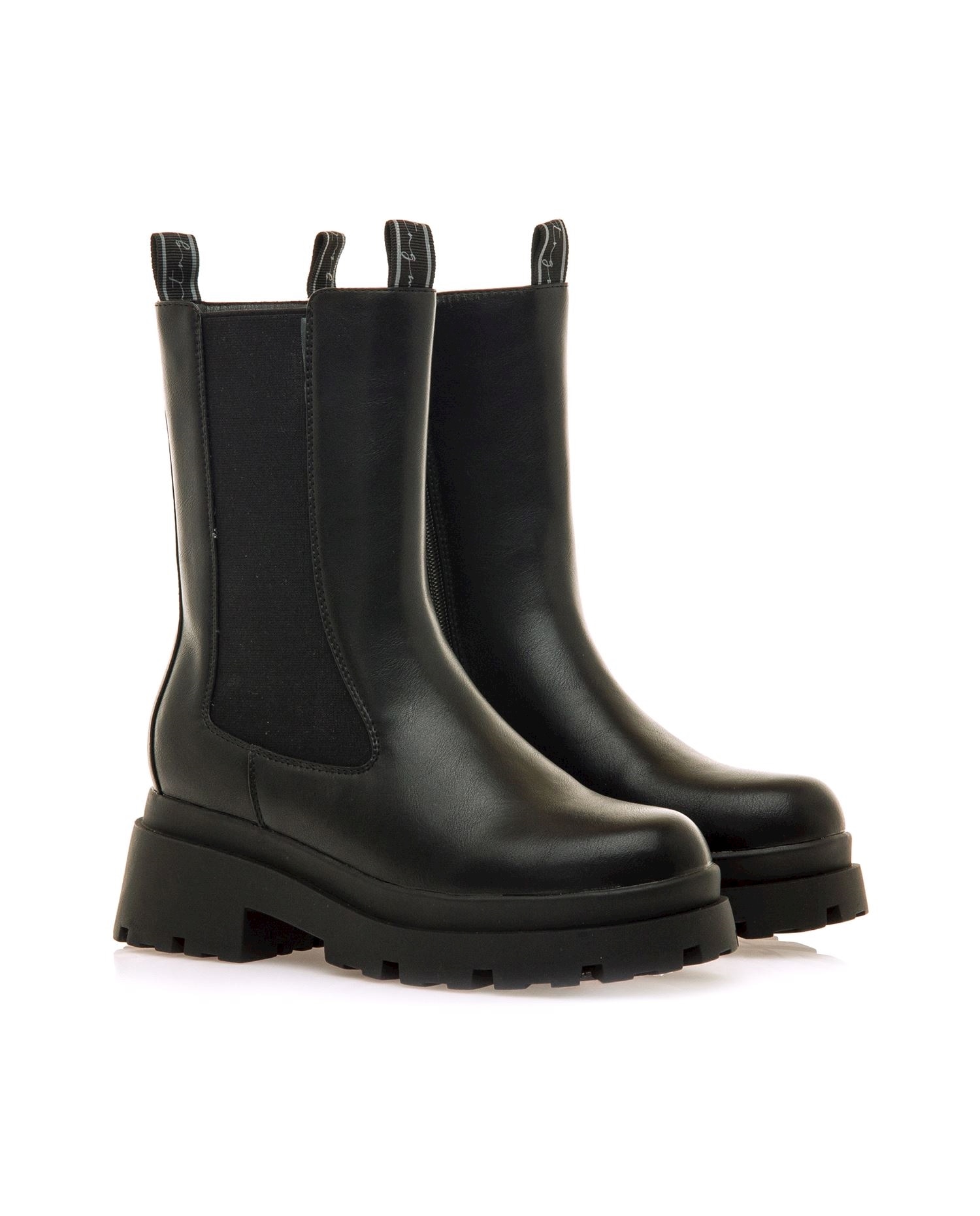 Botins Estilo Biker com Piso Grosso Preto-5