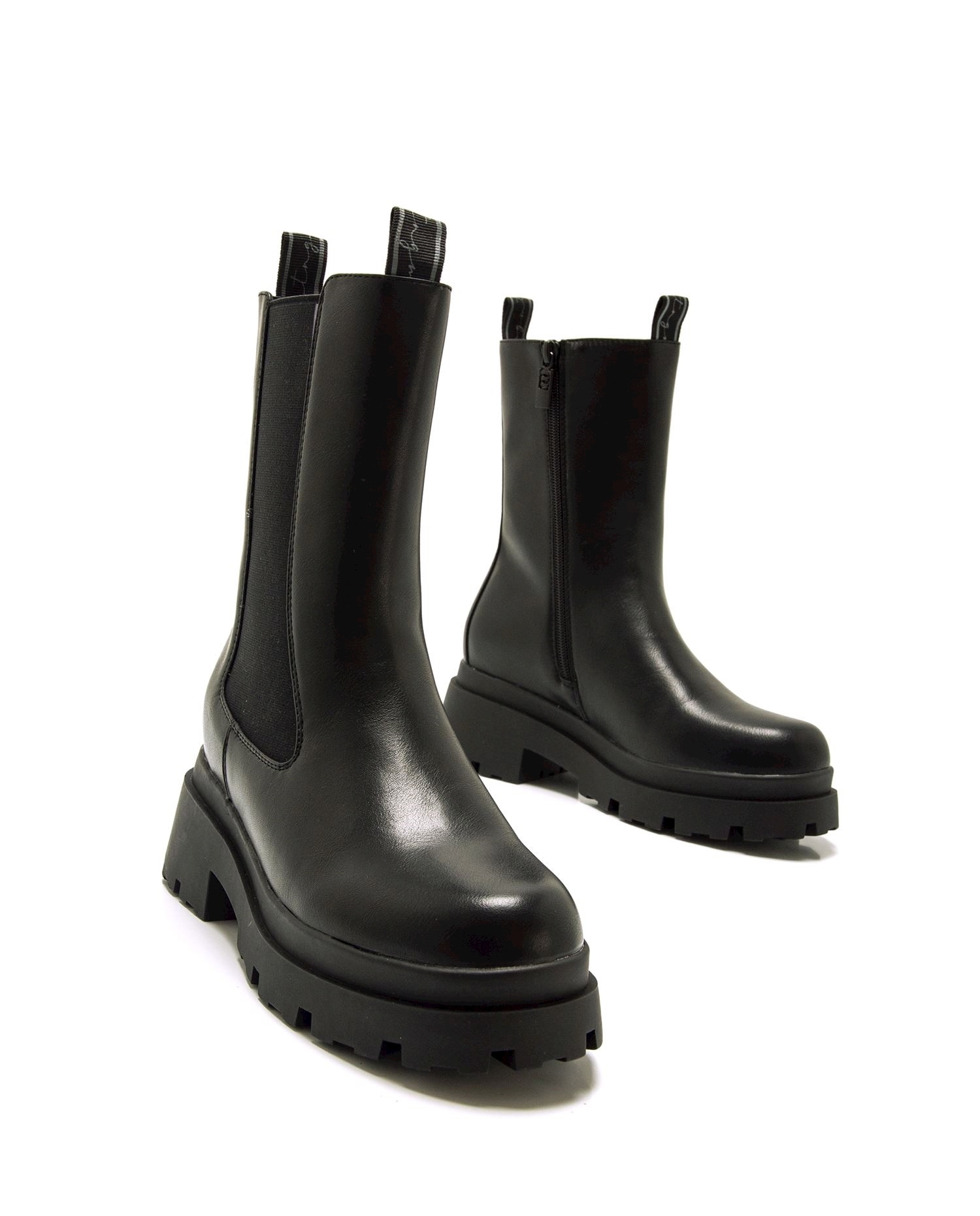 Botins Estilo Biker com Piso Grosso Preto-6