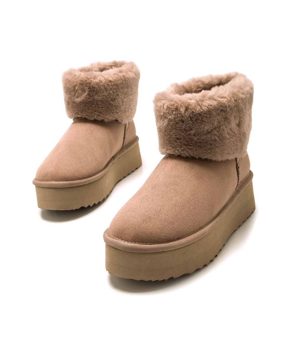 Botins de Pelo com Piso Grosso Castanho-2