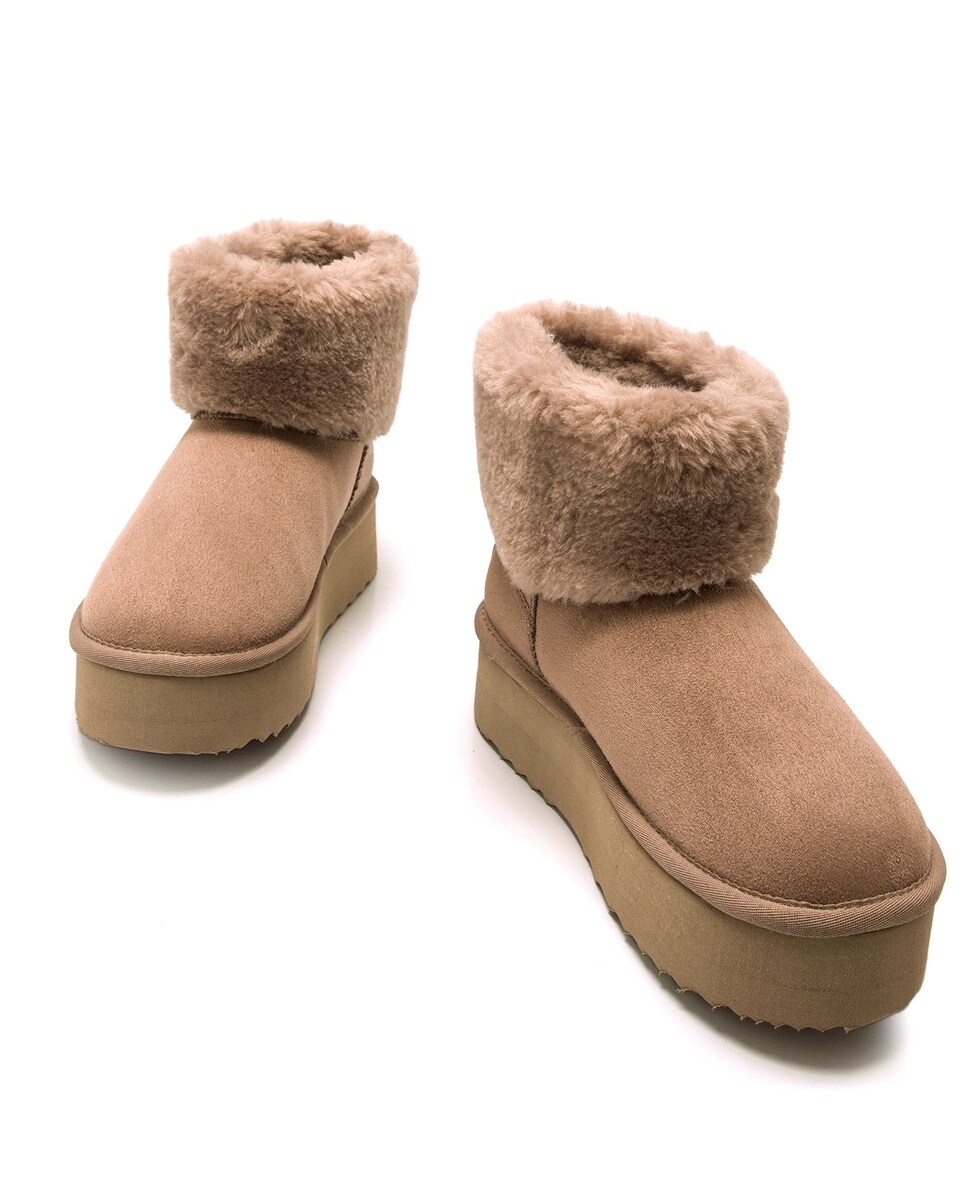 Botins de Pelo com Piso Grosso Castanho-4