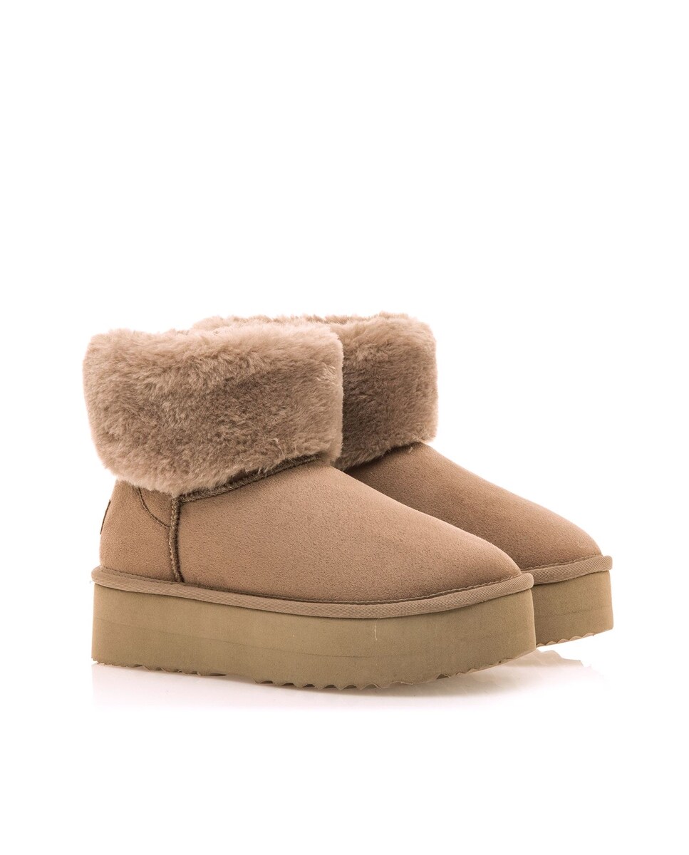 Botins de Pelo com Piso Grosso Castanho-5