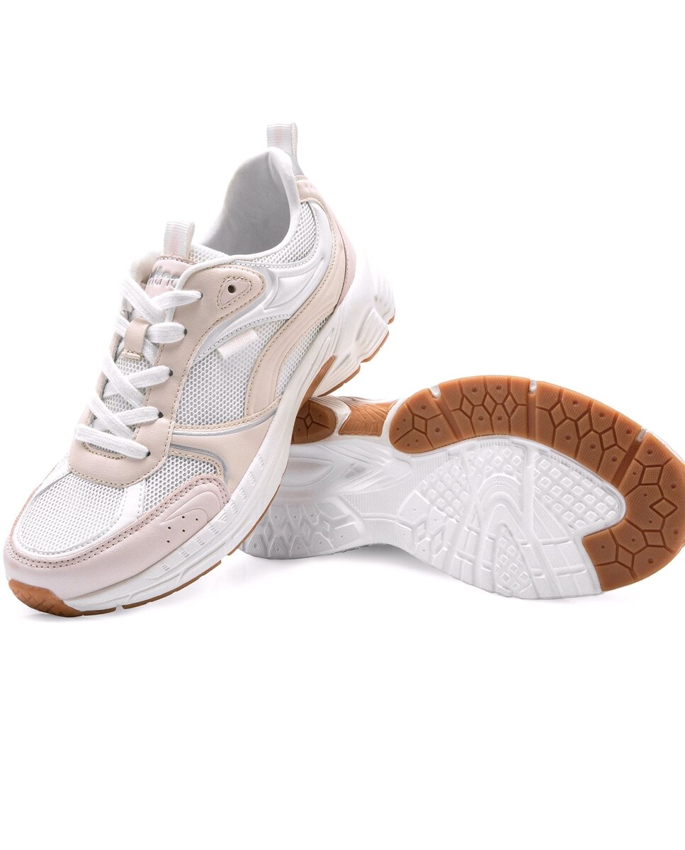 Sapatilhas Desportivas Tipo Running com Atacadores Creme-6