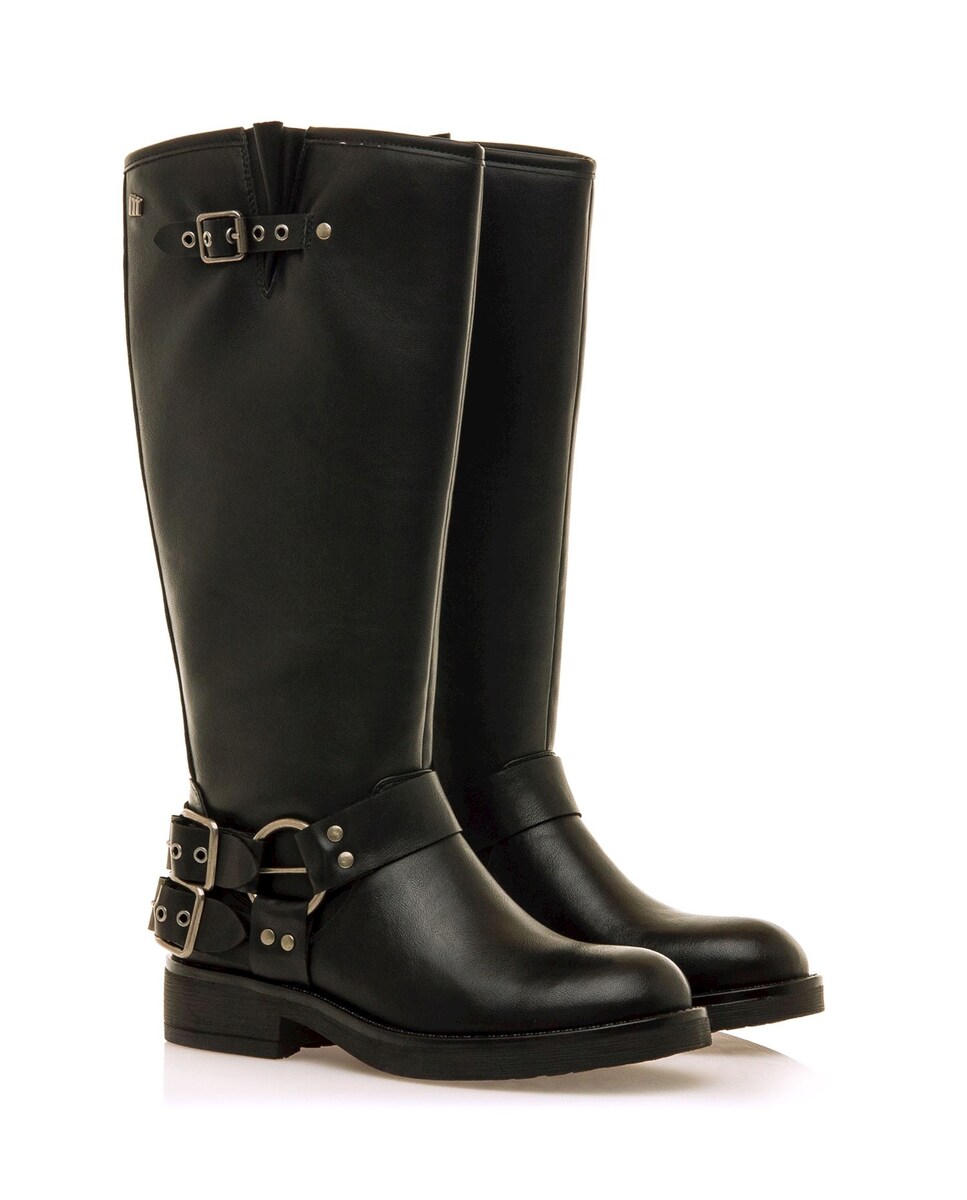 Botas Altas com Detalhe de Fivelas no Calcanhar Preto-2