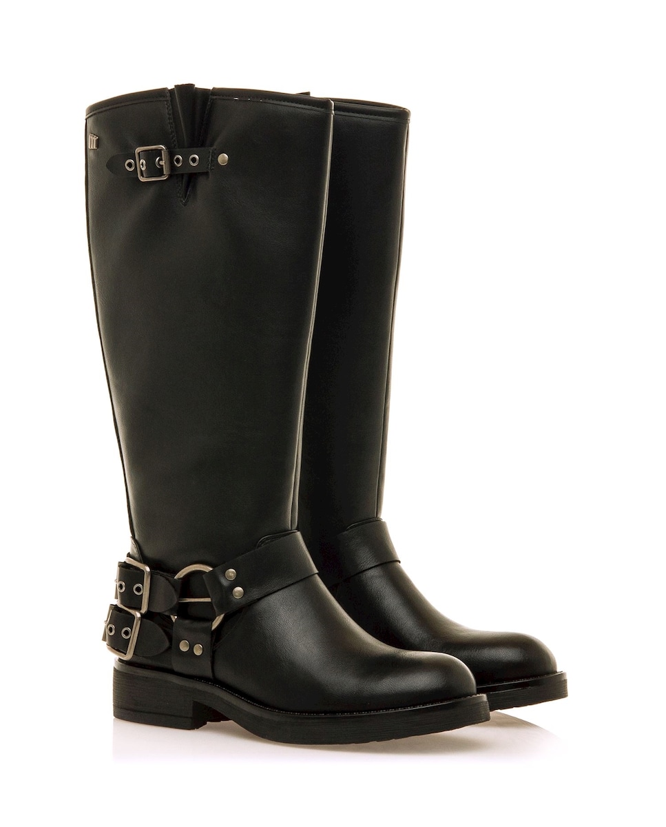 Botas Altas com Detalhe de Fivelas no Calcanhar Preto-2