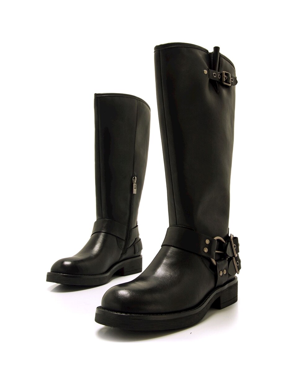 Botas Altas com Detalhe de Fivelas no Calcanhar Preto-3