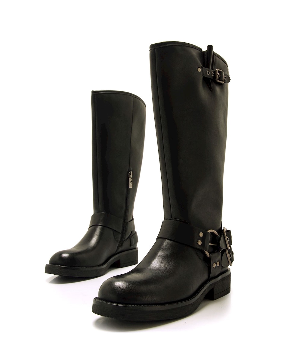 Botas Altas com Detalhe de Fivelas no Calcanhar Preto-3