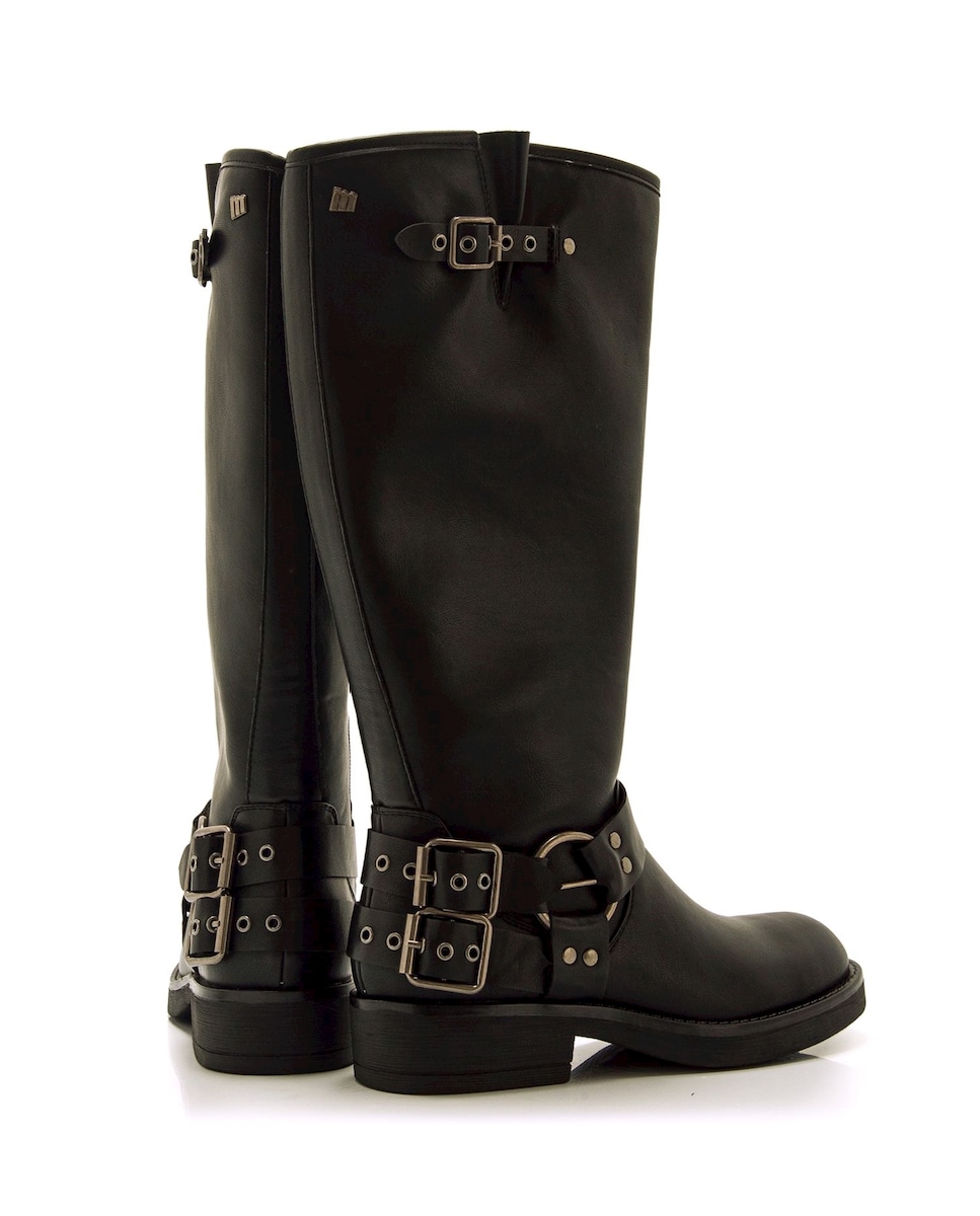 Botas Altas com Detalhe de Fivelas no Calcanhar Preto-4