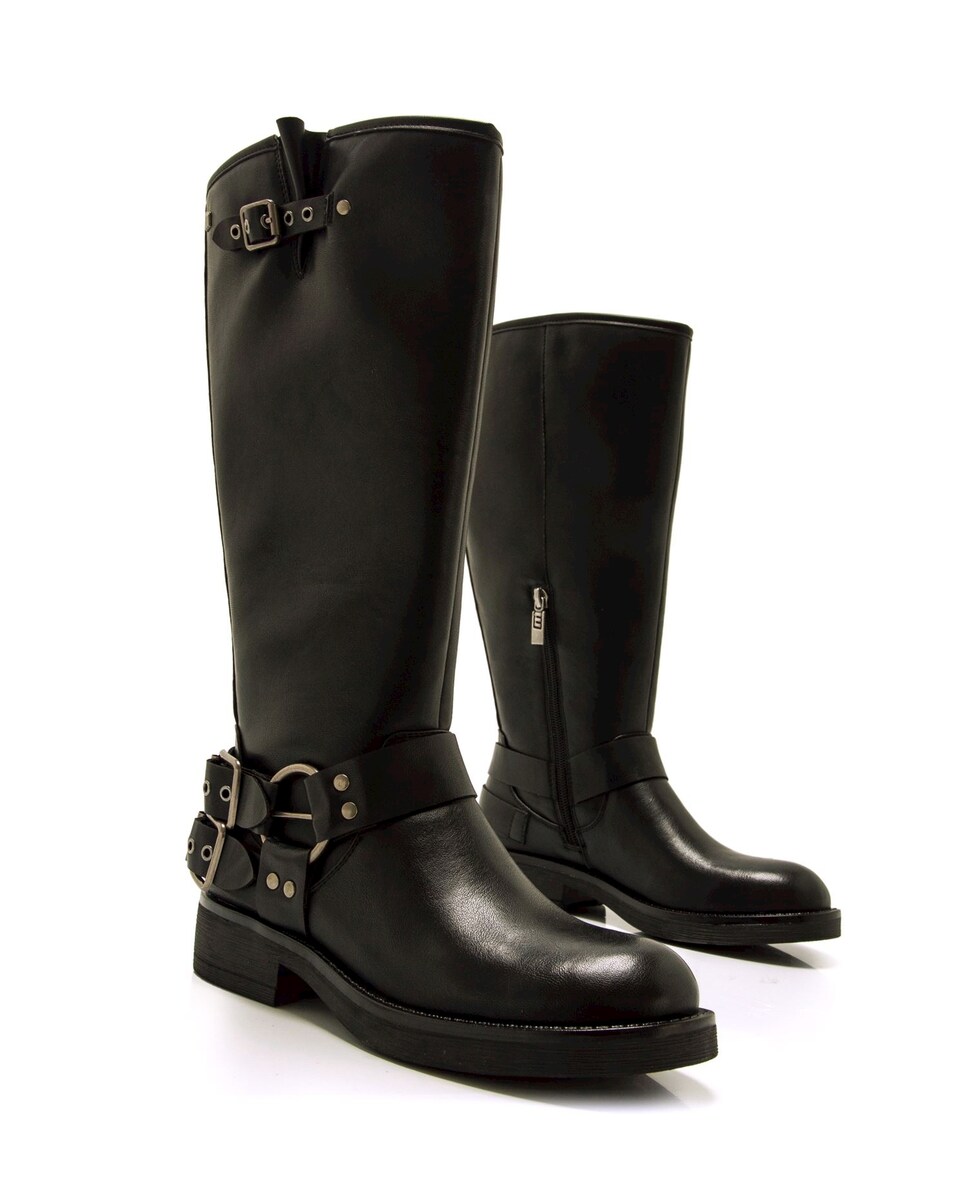 Botas Altas com Detalhe de Fivelas no Calcanhar Preto-5