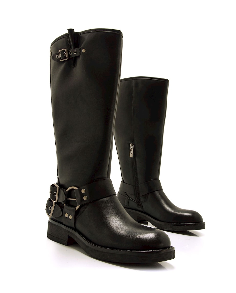 Botas Altas com Detalhe de Fivelas no Calcanhar Preto-5