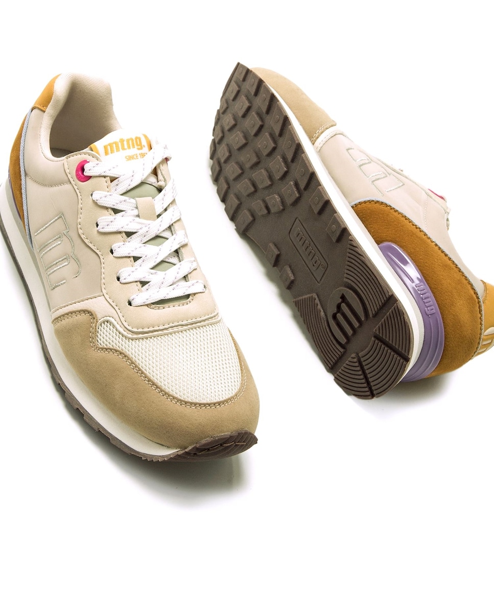 Sapatilhas Baixas Tipo Running com Diferentes Texturas Bege-6