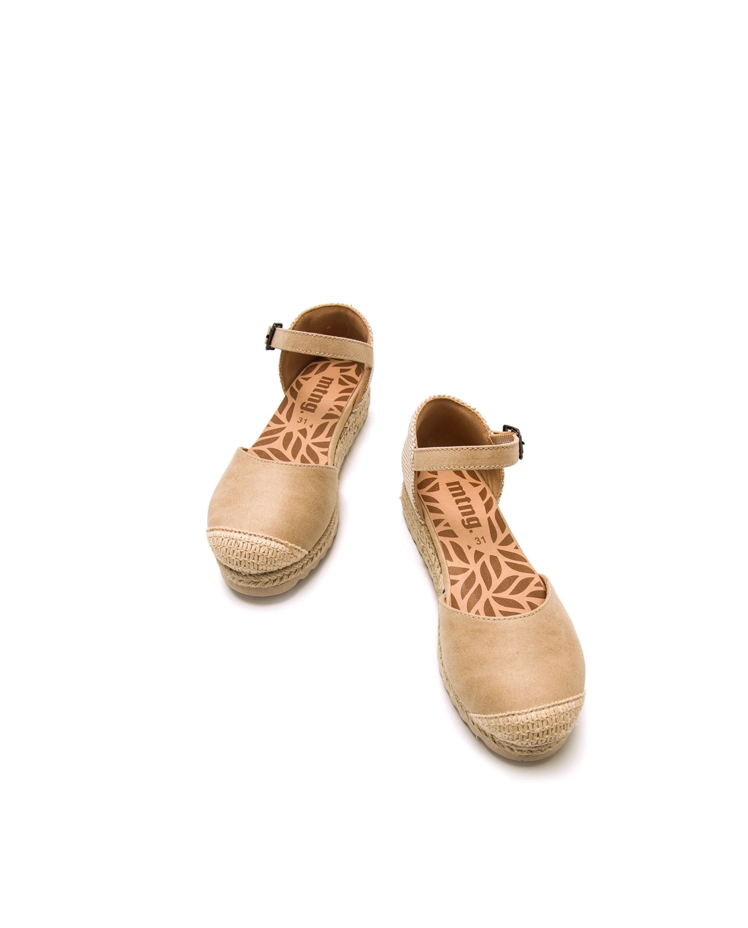 Sandálias com Cunha e Piso em Ráfia Infantil Bege-4