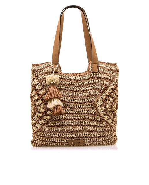 Imagem 0 de Bolso de Ombro em Ráfia com Detalhe de Pompóm