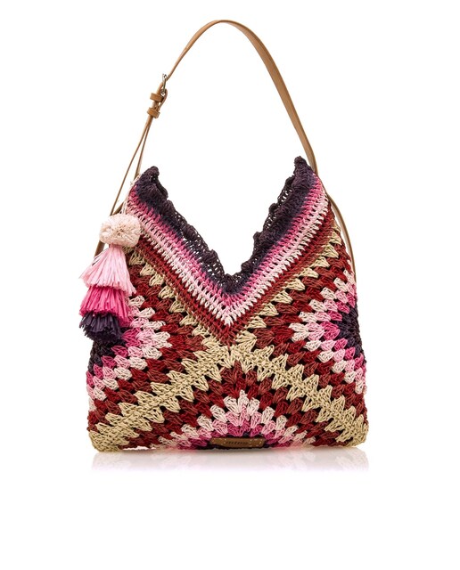 Imagem 0 de Bolso de Ombro em Ráfia com Detalhe de Pompóm