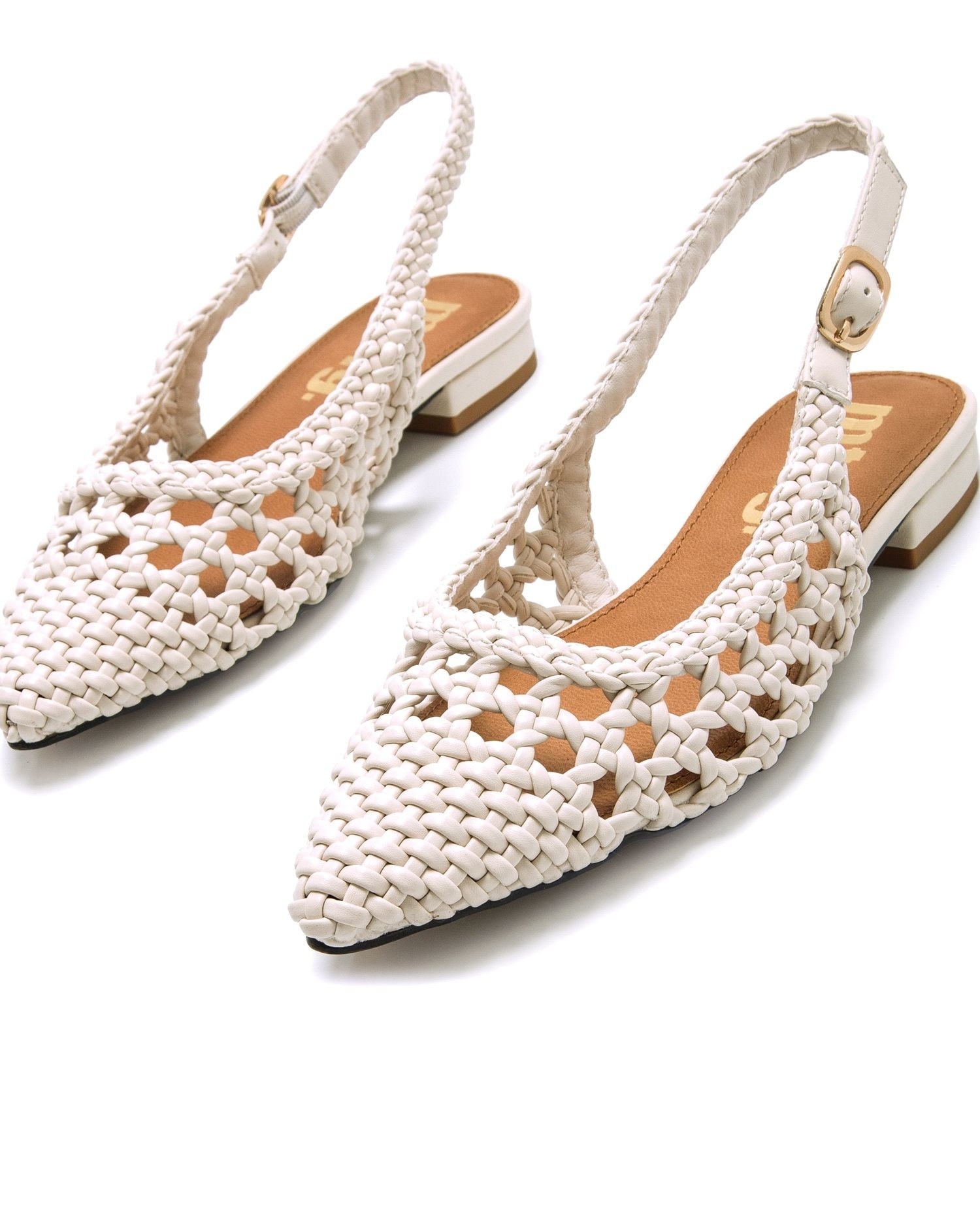 Sabrinas Rasas com o Calcanhar Aberto e Fivela na Lateral Bege-2