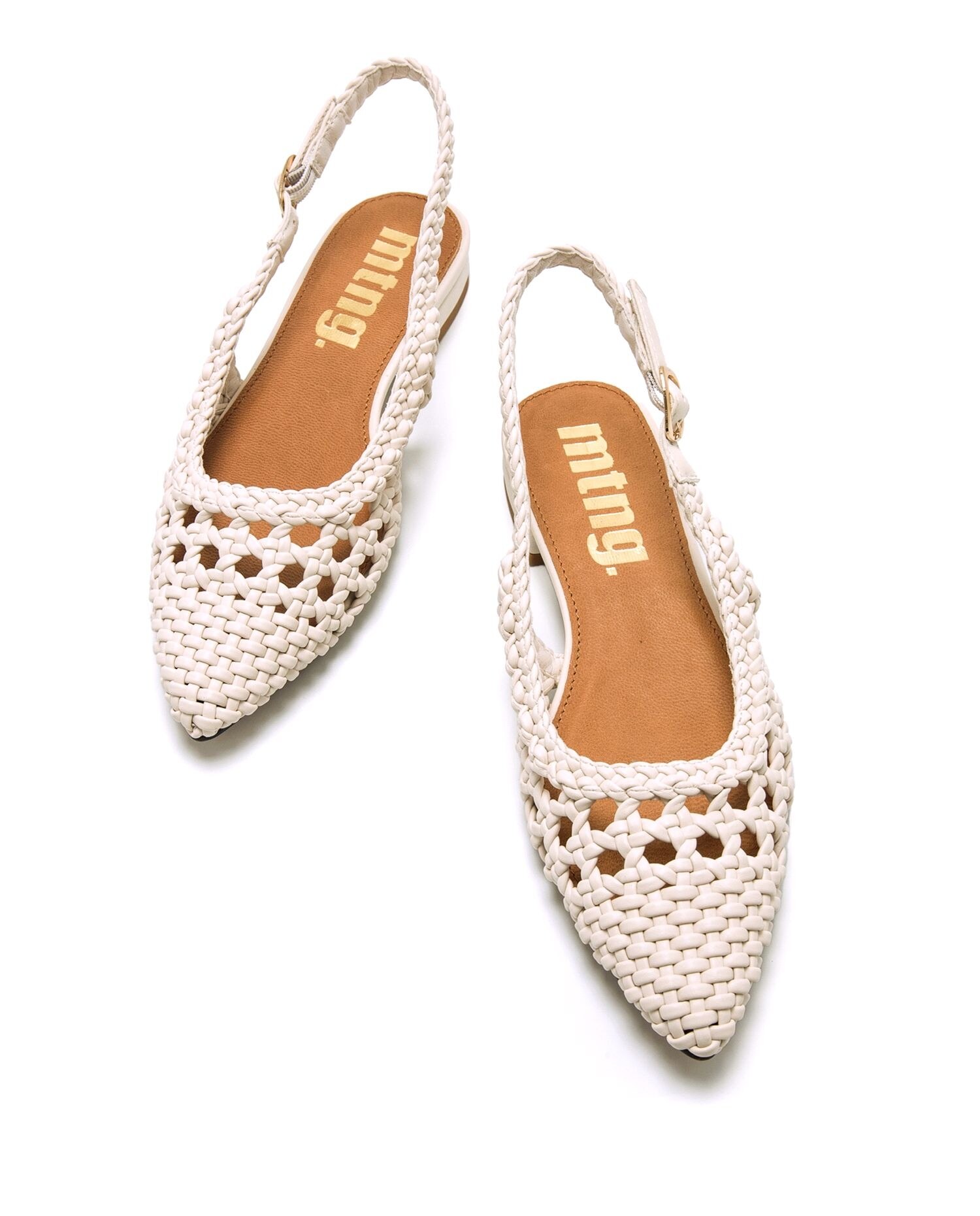 Sabrinas Rasas com o Calcanhar Aberto e Fivela na Lateral Bege-4