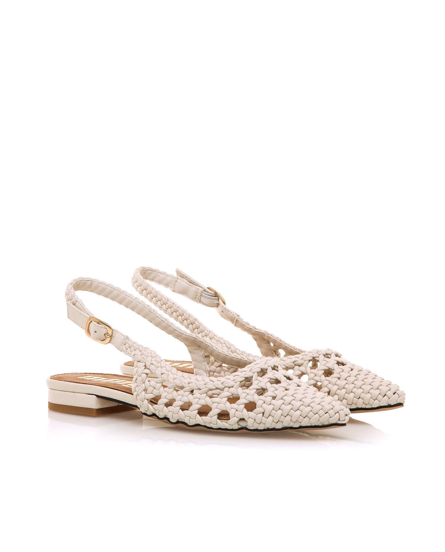 Sabrinas Rasas com o Calcanhar Aberto e Fivela na Lateral Bege-5