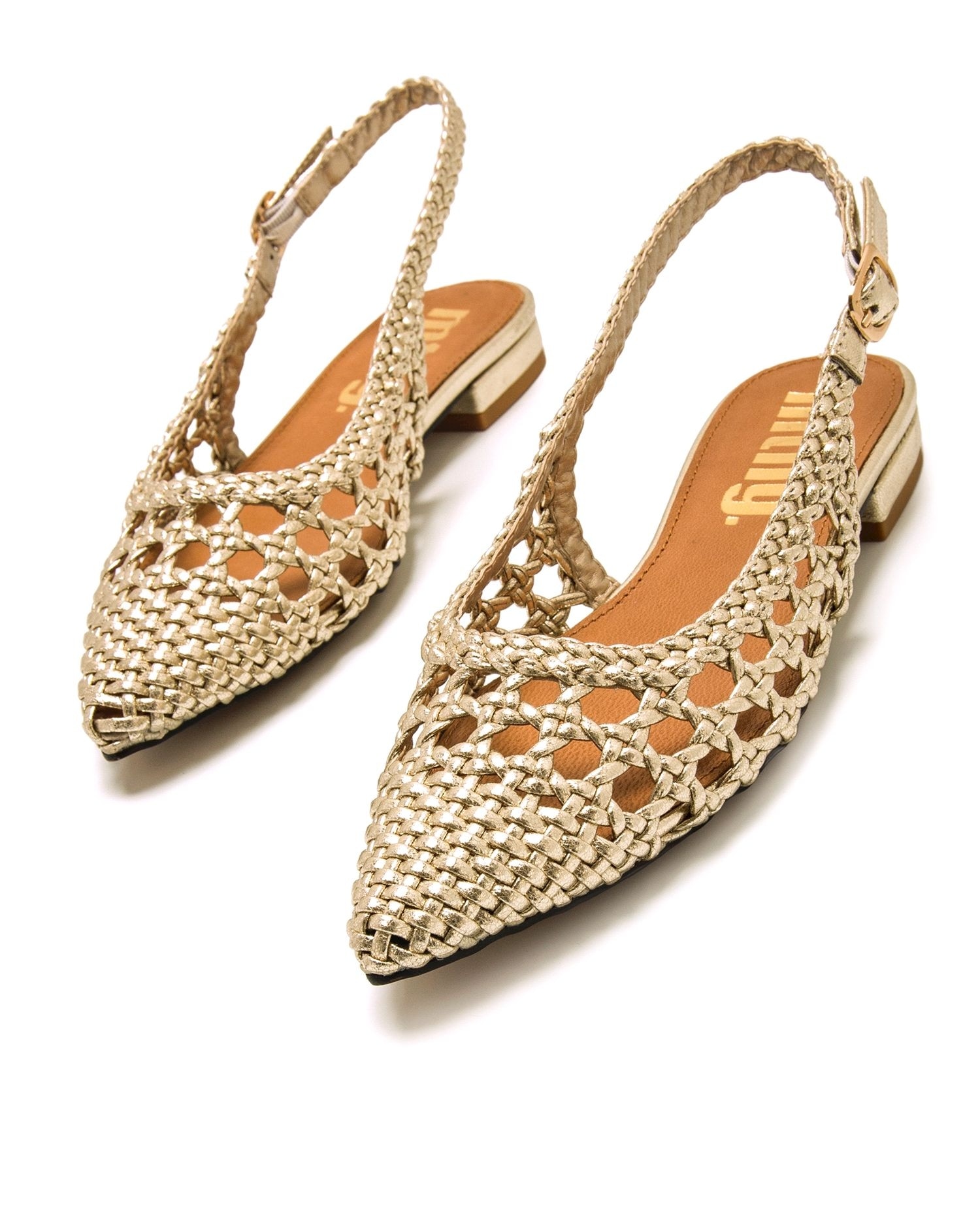 Sabrinas Rasas com o Calcanhar Aberto e Fivela na Lateral Ouro-2