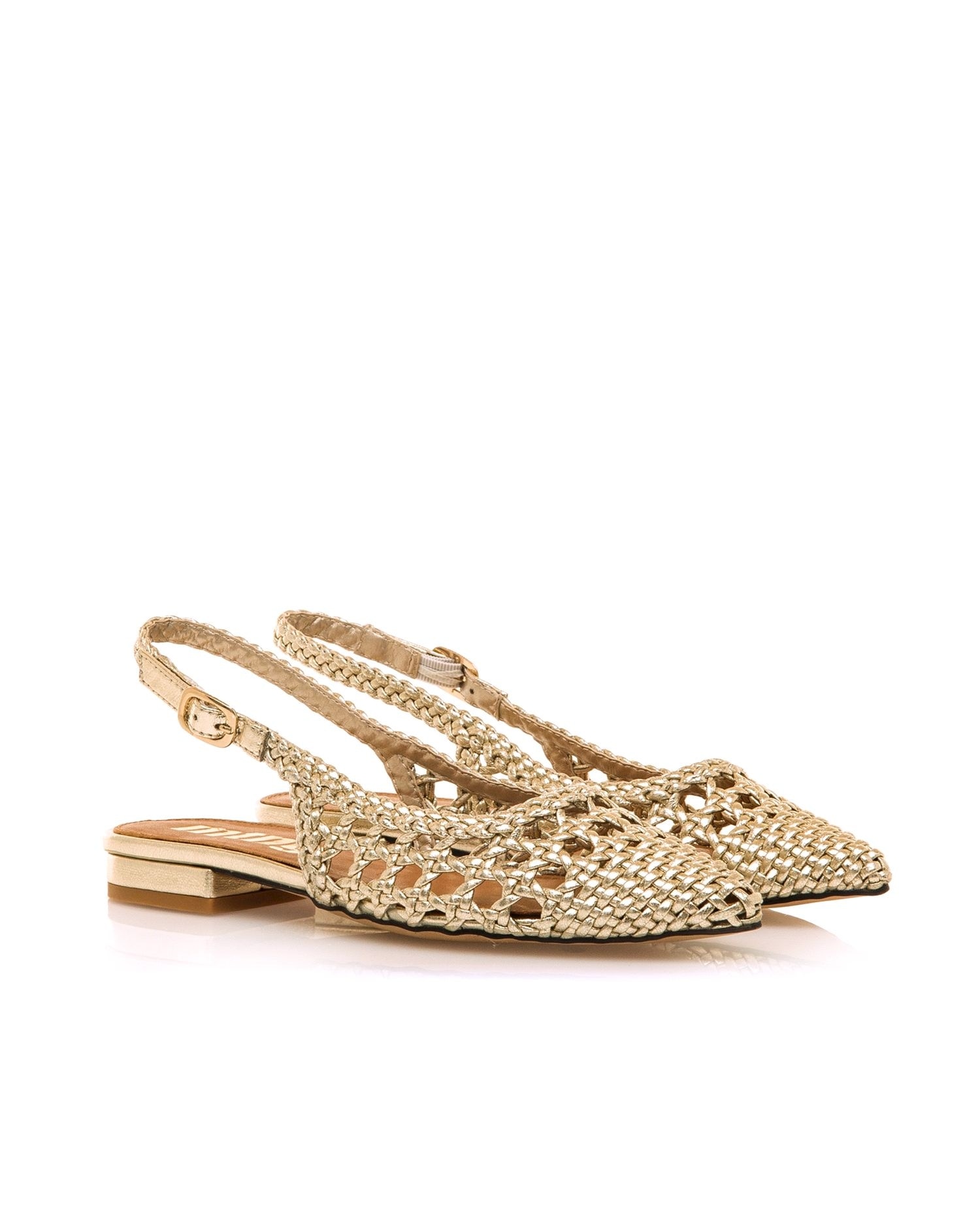 Sabrinas Rasas com o Calcanhar Aberto e Fivela na Lateral Ouro-5