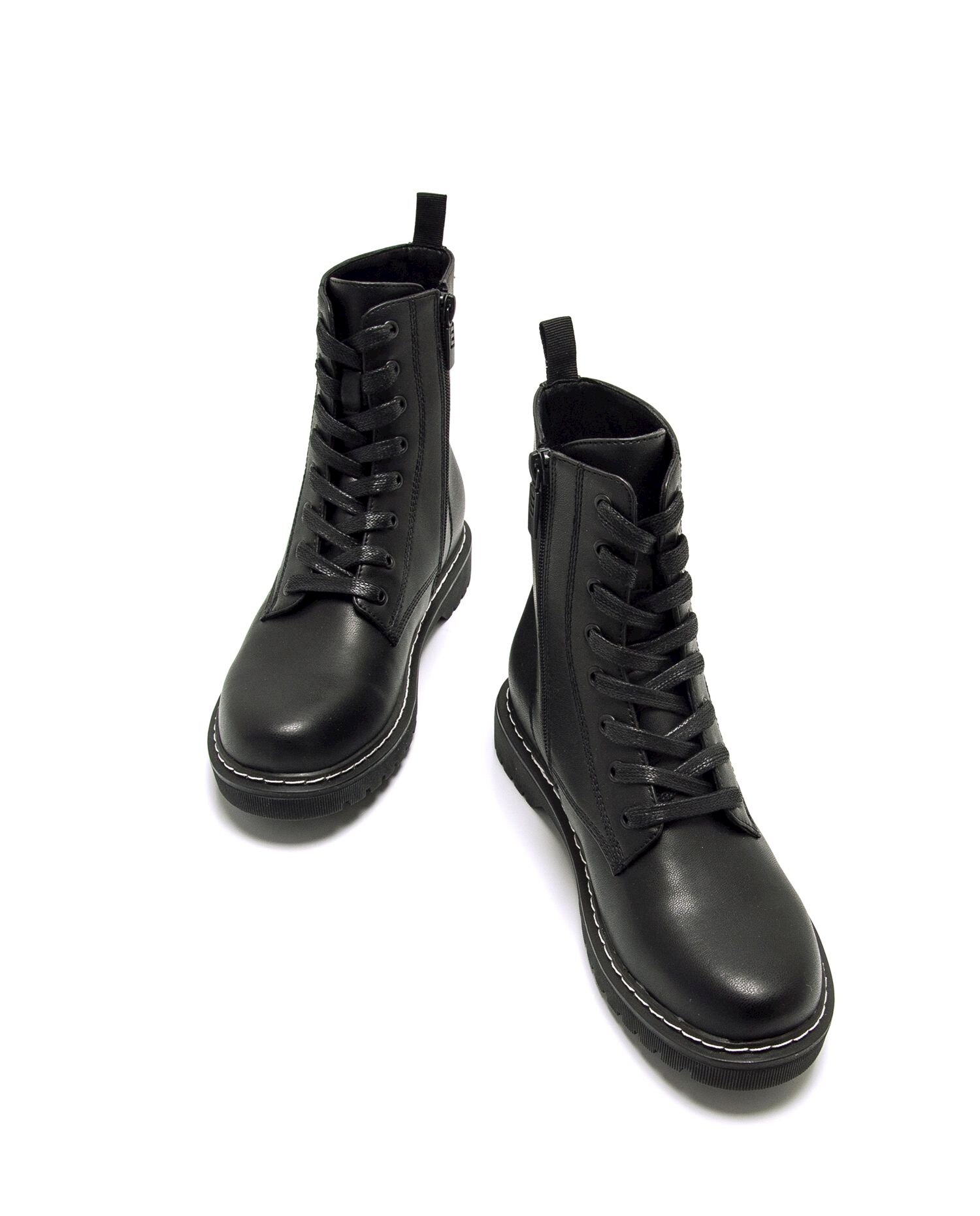 Botins Estilo Militar com Fecho Zip Preto-4