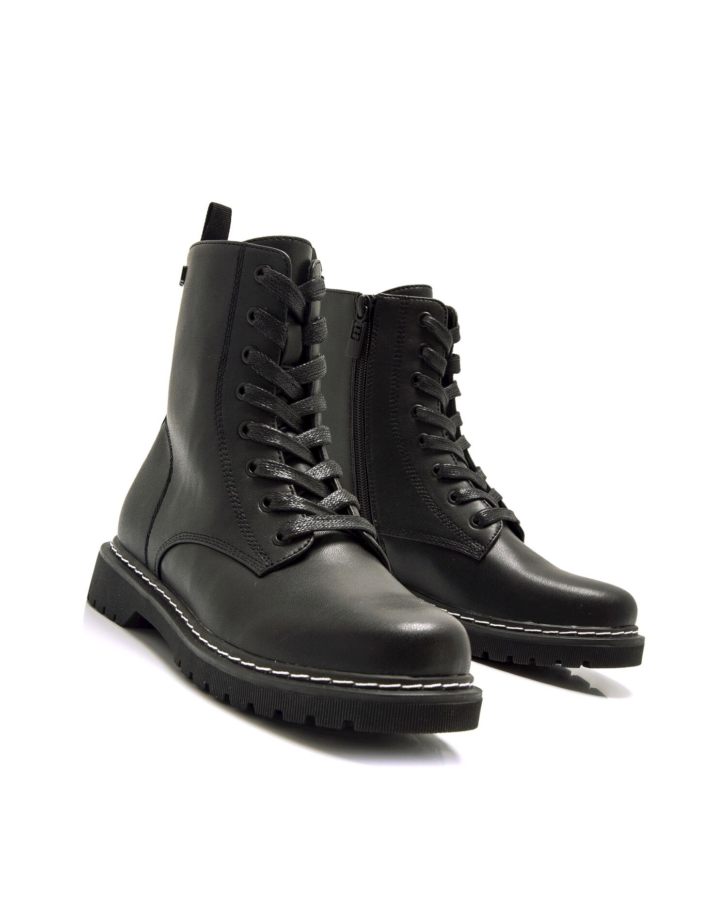 Botins Estilo Militar com Fecho Zip Preto-6