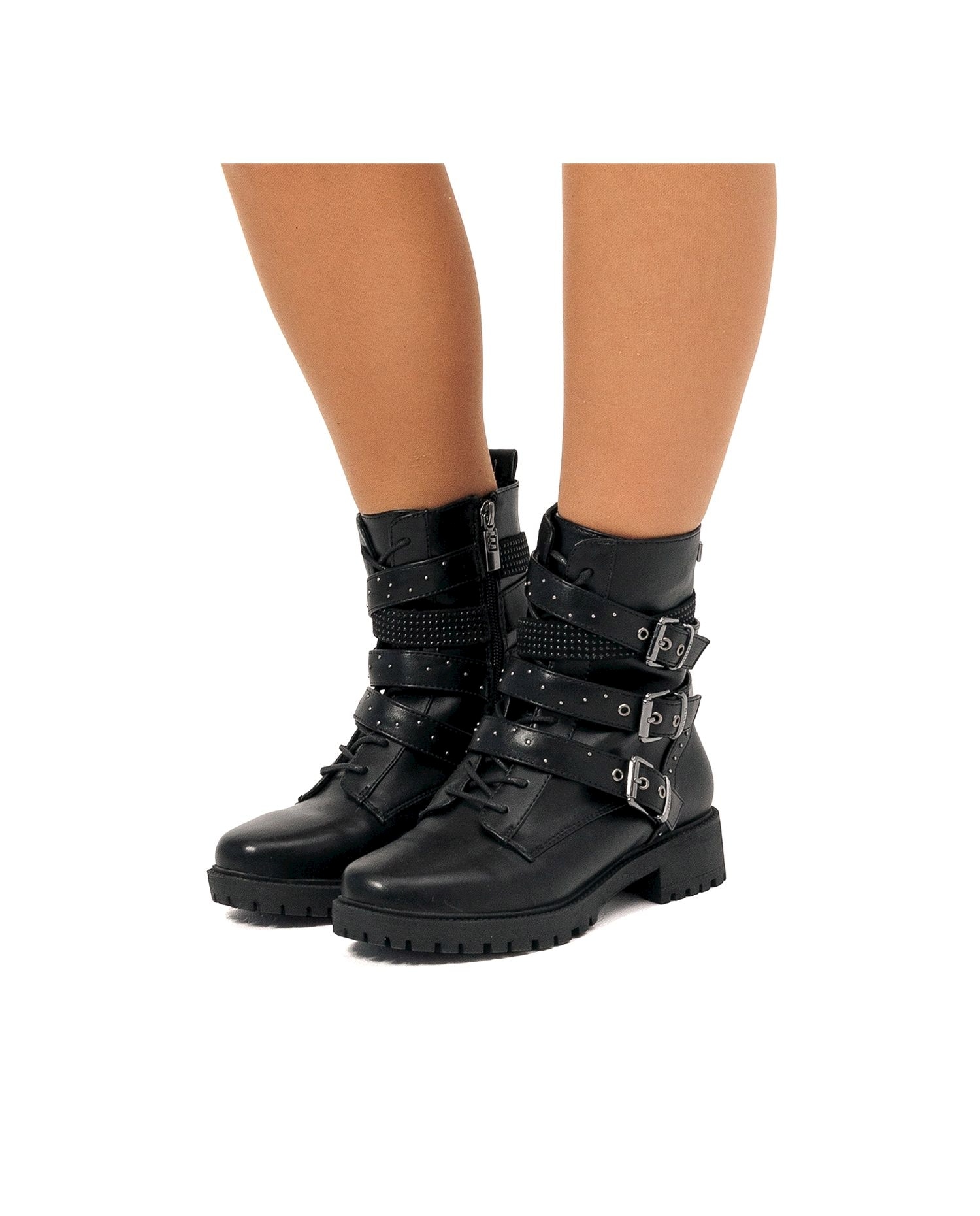 Botins Biker com Detalhes de Tiras e Tachas Preto-2