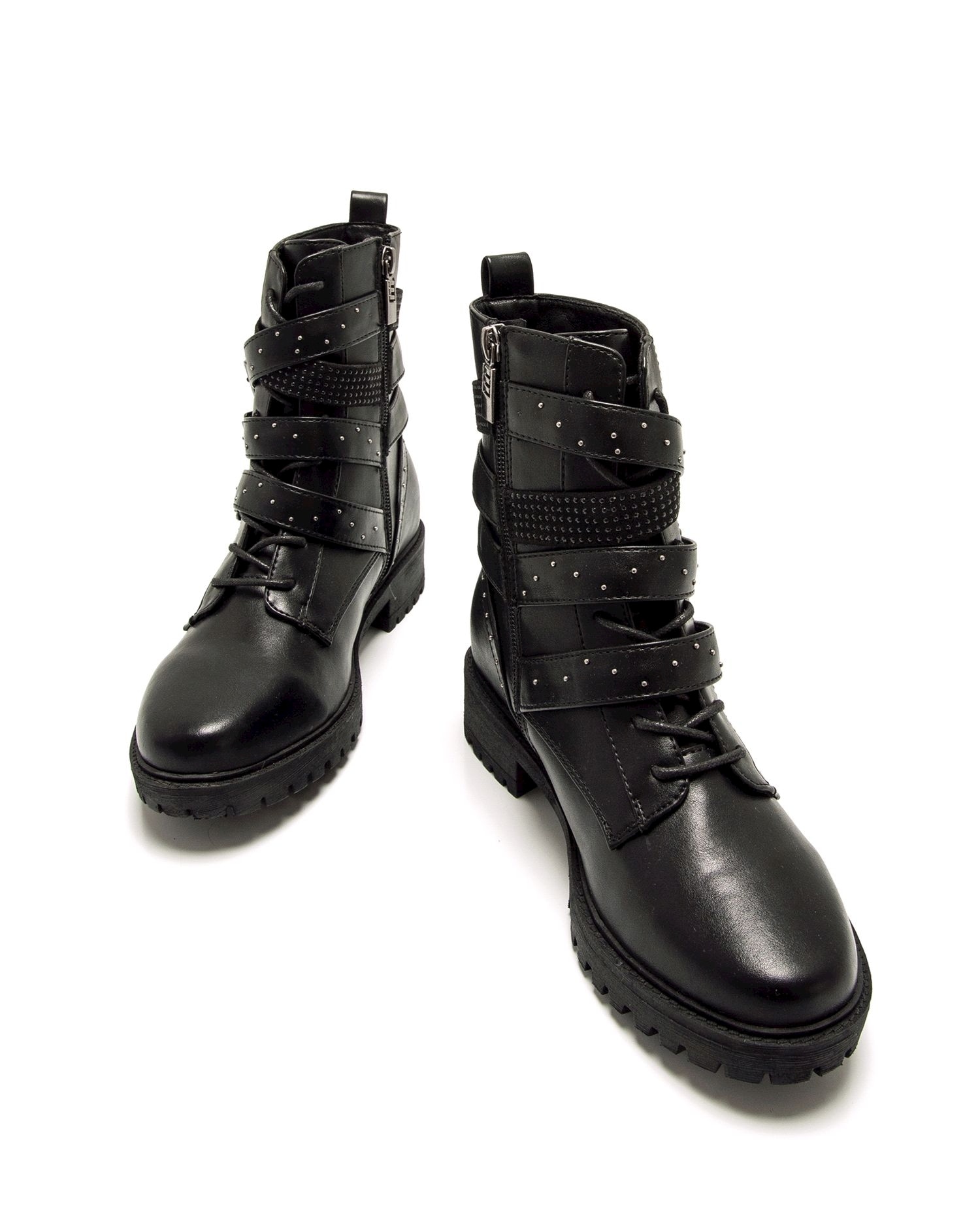 Botins Biker com Detalhes de Tiras e Tachas Preto-3