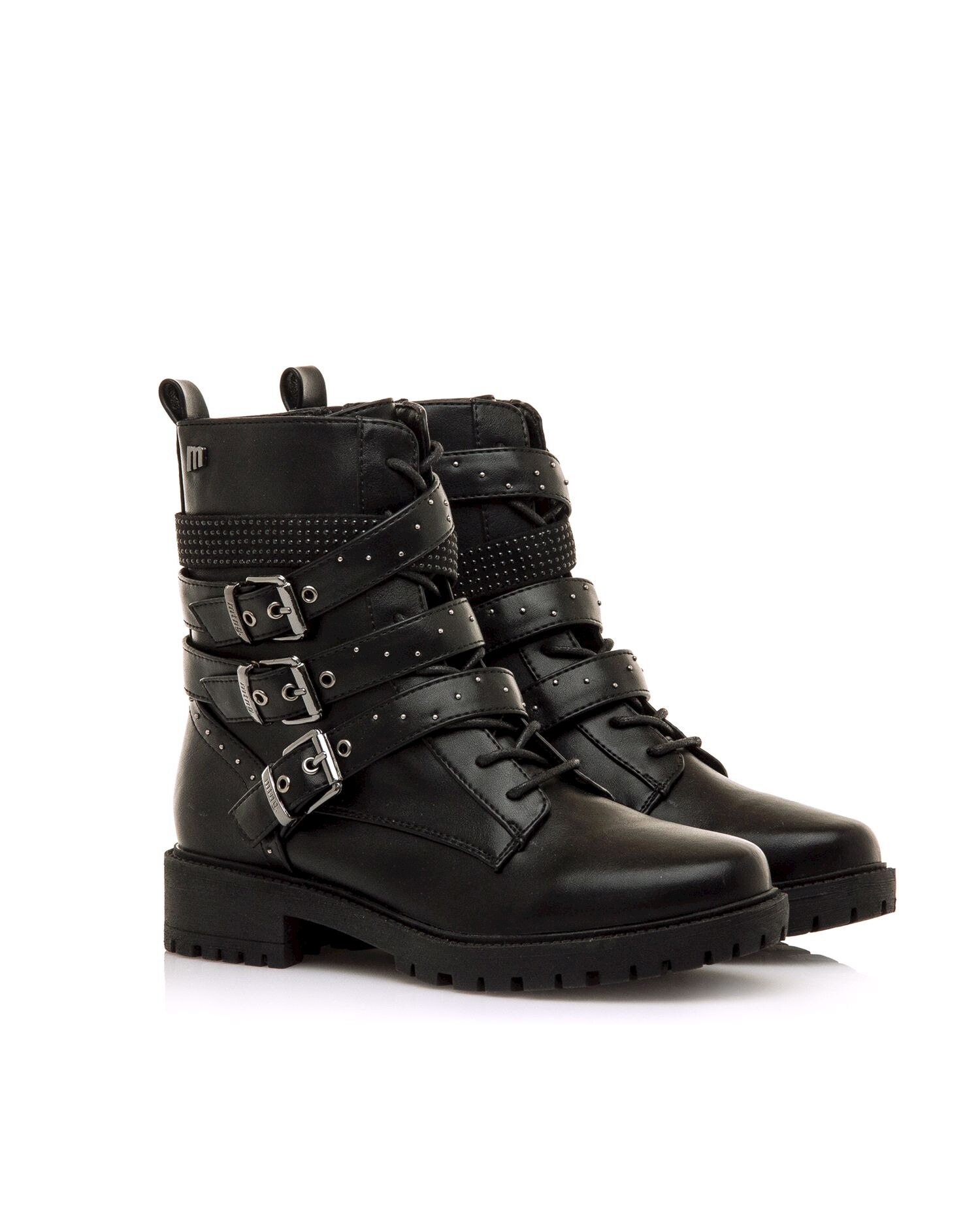 Botins Biker com Detalhes de Tiras e Tachas Preto-4