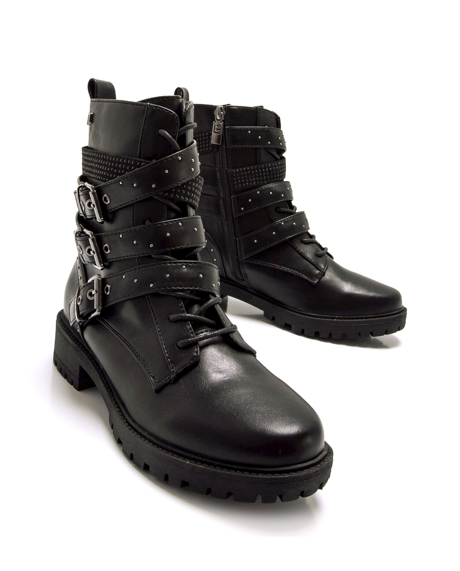 Botins Biker com Detalhes de Tiras e Tachas Preto-5
