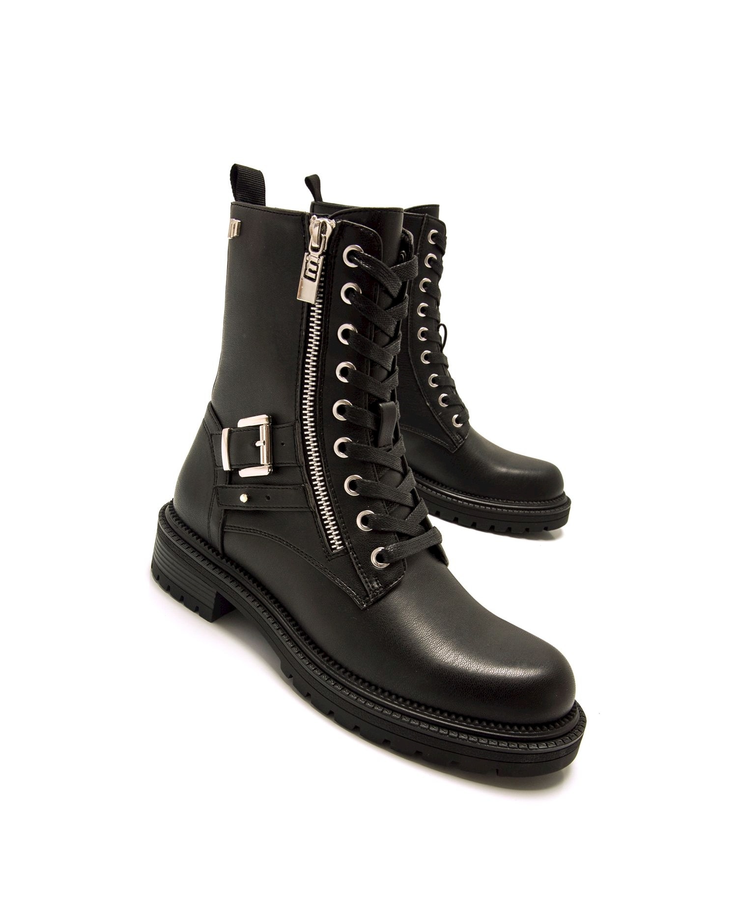Botins Estilo Militar com Detalhe de Fivela Preto-4