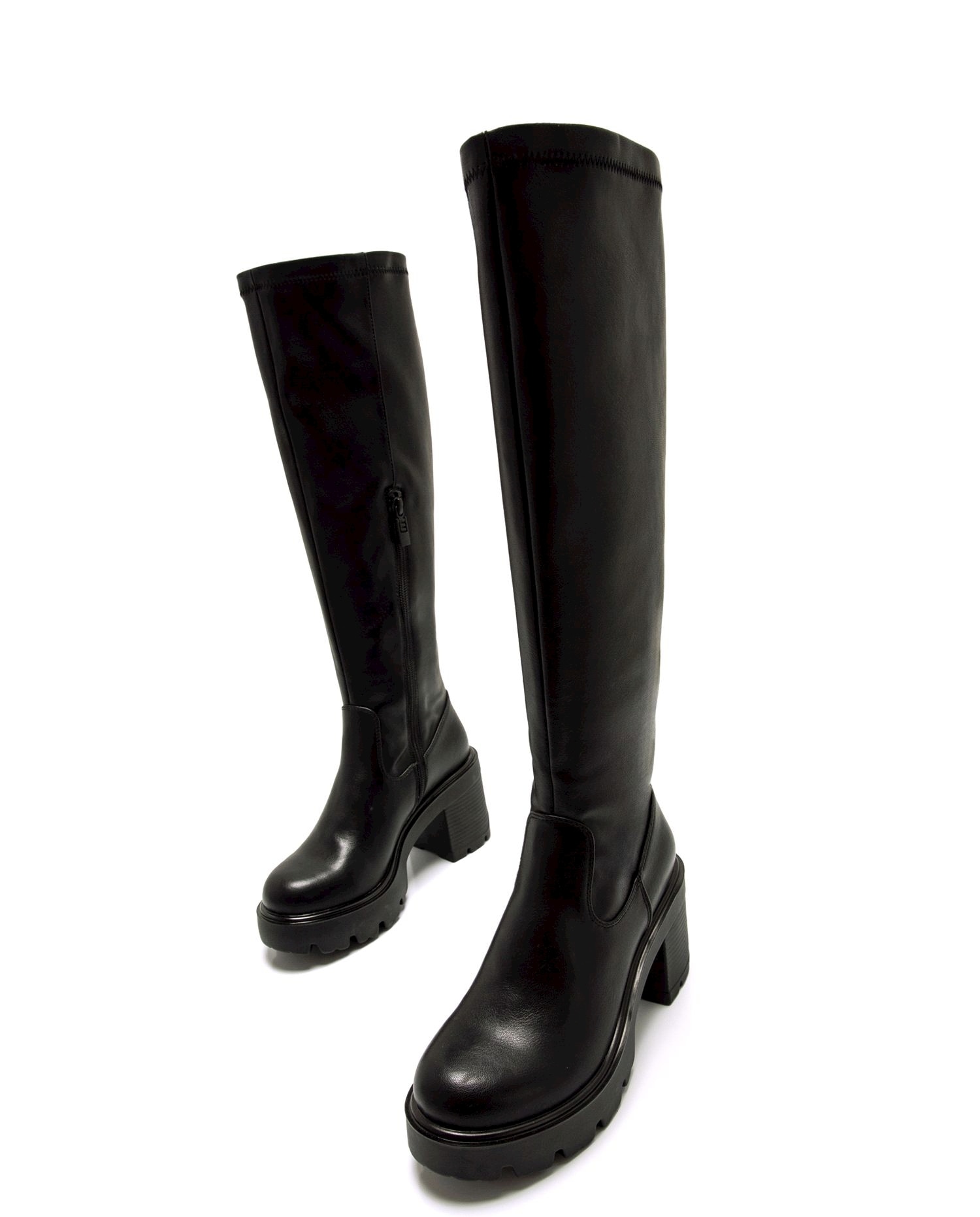 Botas Básicas Altas com Salto Grosso e Cano Stretch Preto-2