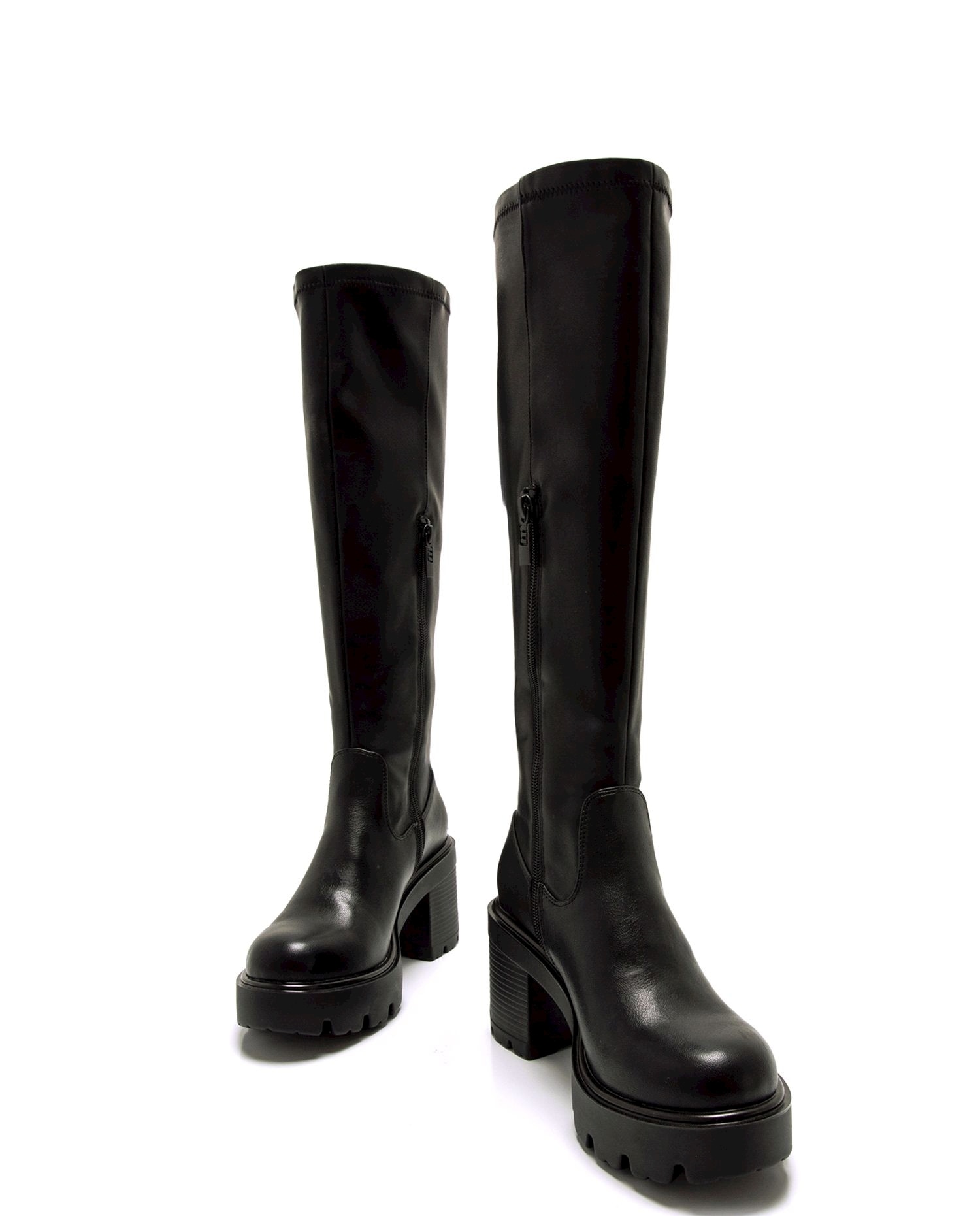 Botas Básicas Altas com Salto Grosso e Cano Stretch Preto-4