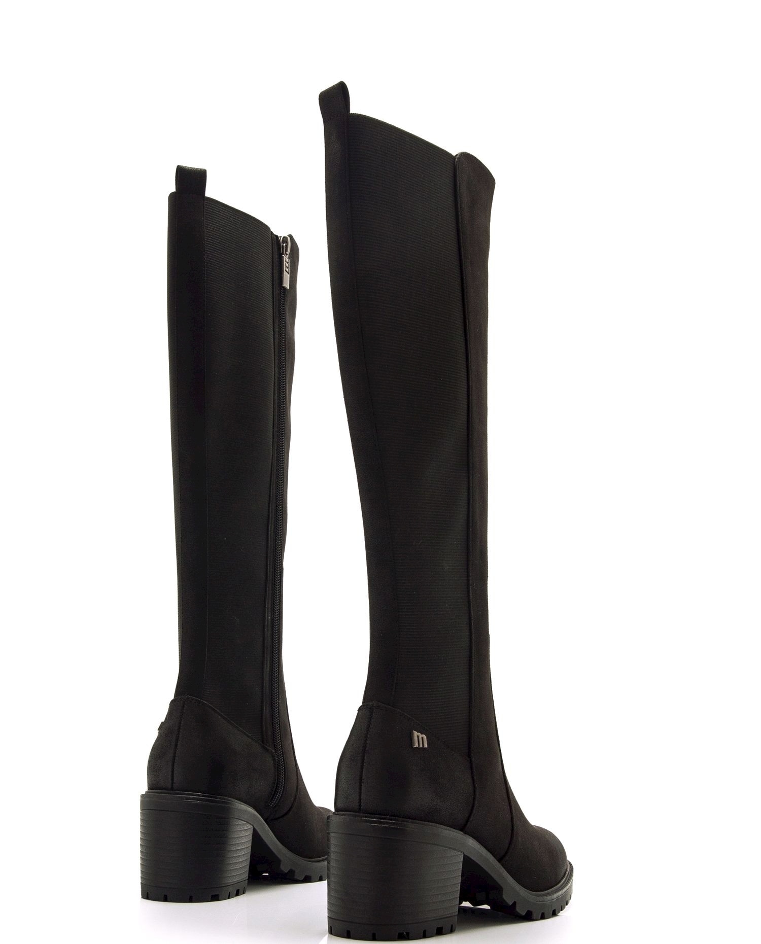 Botas Básicas Altas com Tacão Grosso e Sola Serrilhada Preto-3