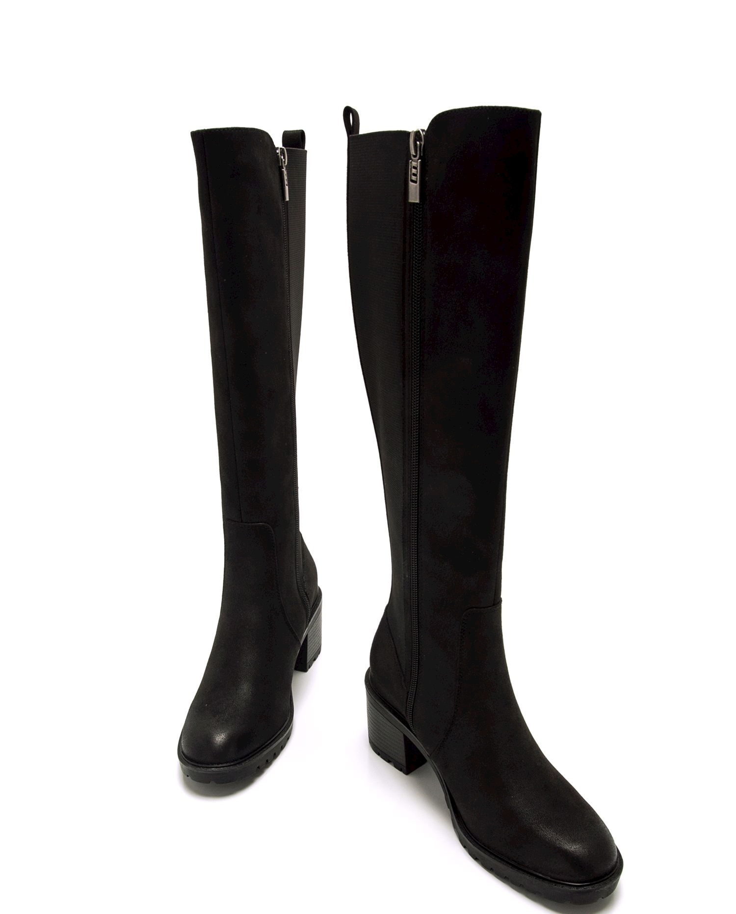 Botas Básicas Altas com Tacão Grosso e Sola Serrilhada Preto-4