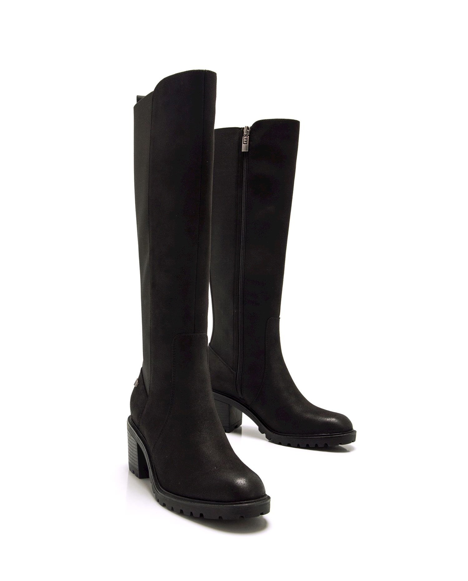 Botas Básicas Altas com Tacão Grosso e Sola Serrilhada Preto-6