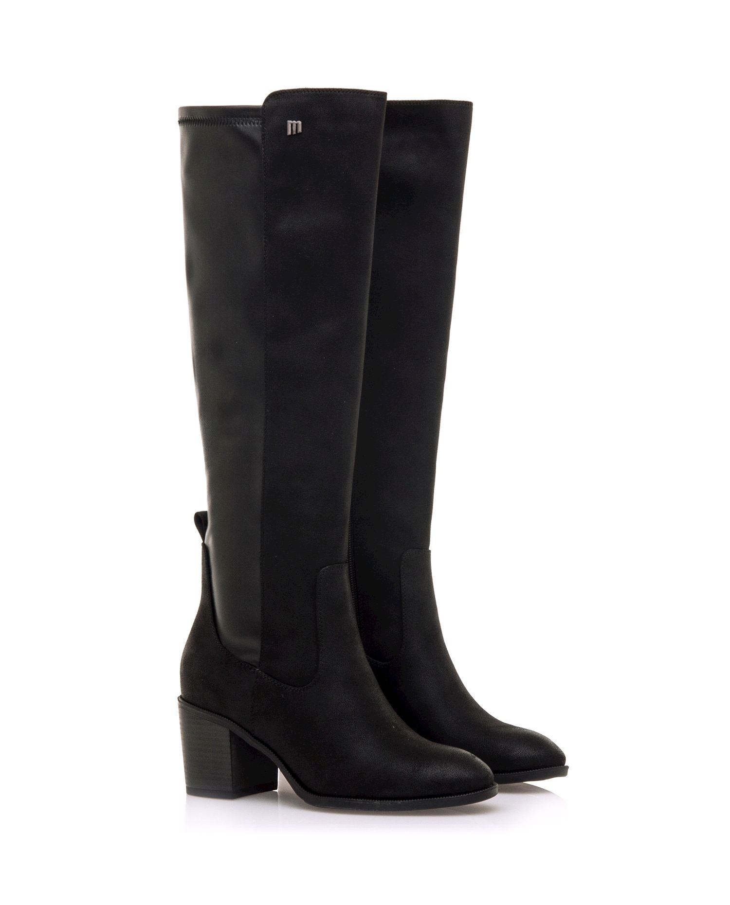 Botas Básicas Altas com Tacão Largo Preto-5