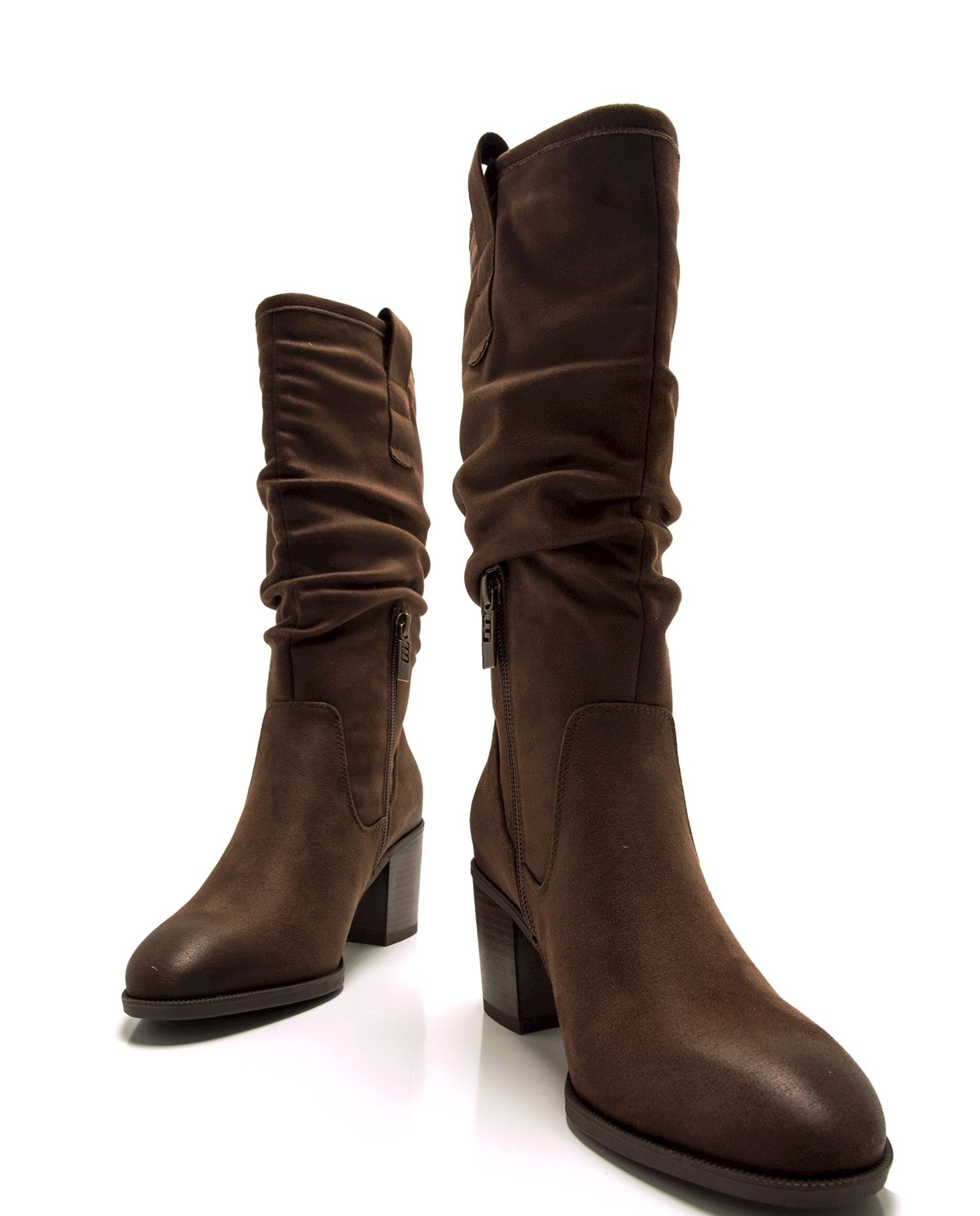 Botas Básicas Altas com Cano Franzido Castanho-escuro-4