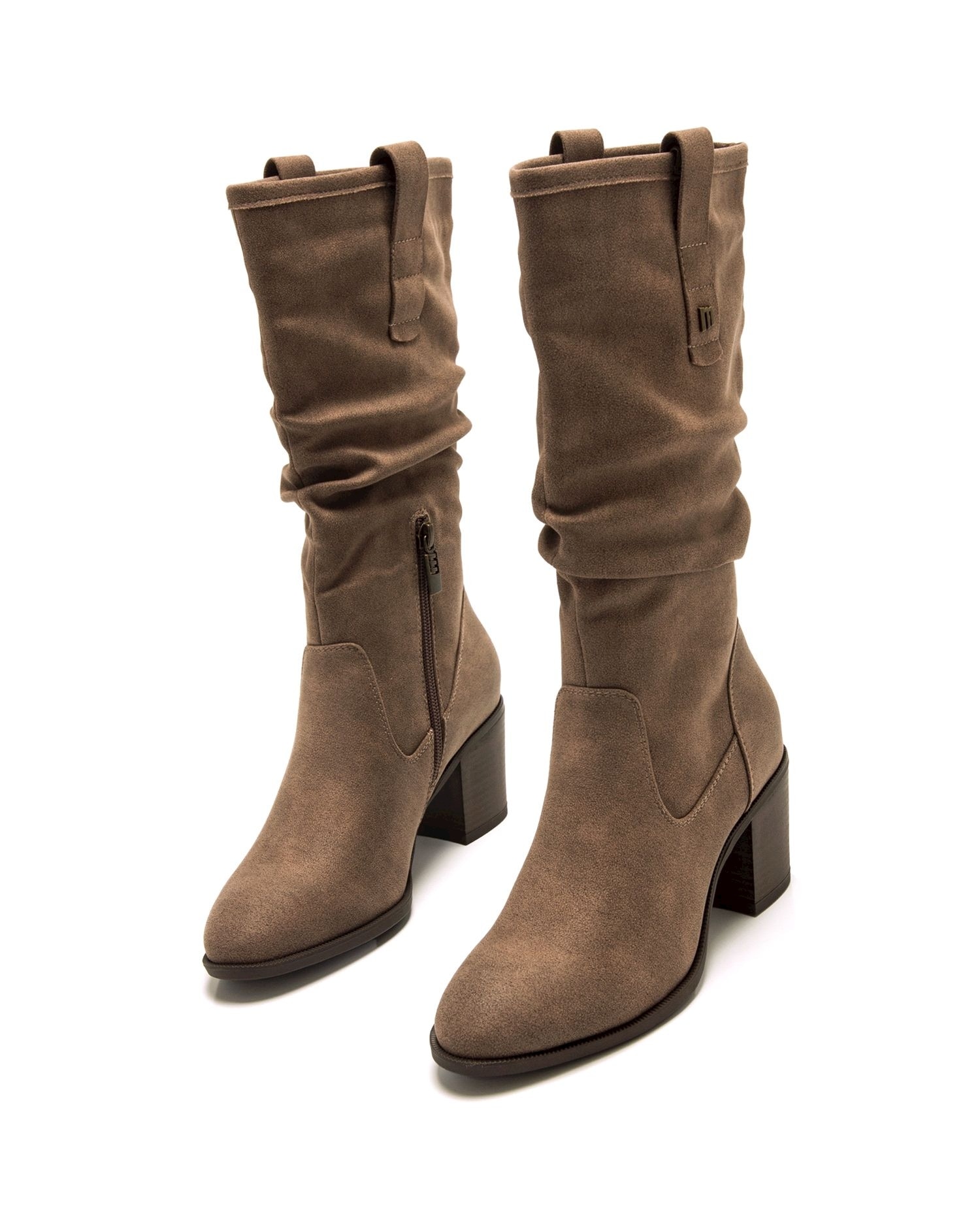Botas Básicas Altas com Cano Franzido Castanho-pedra-2